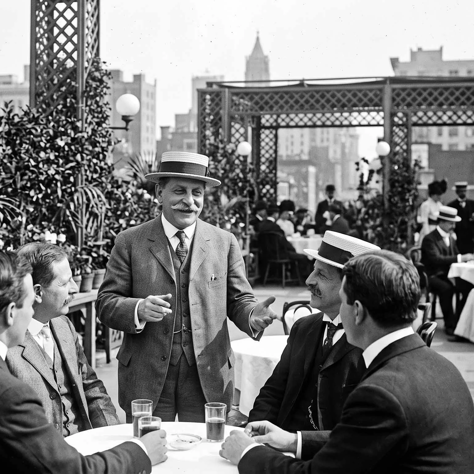 Rudolph Aronson in 1900 on a rooftop with friends