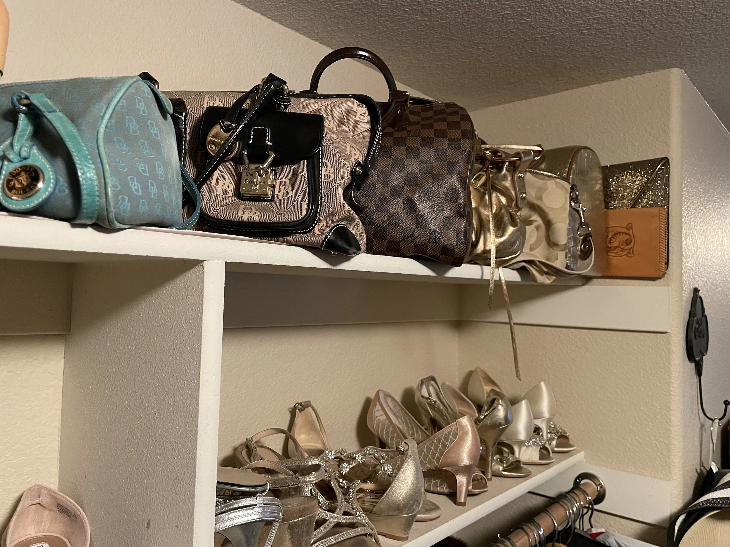 Walk-in Closet organized designer bags purses and heels