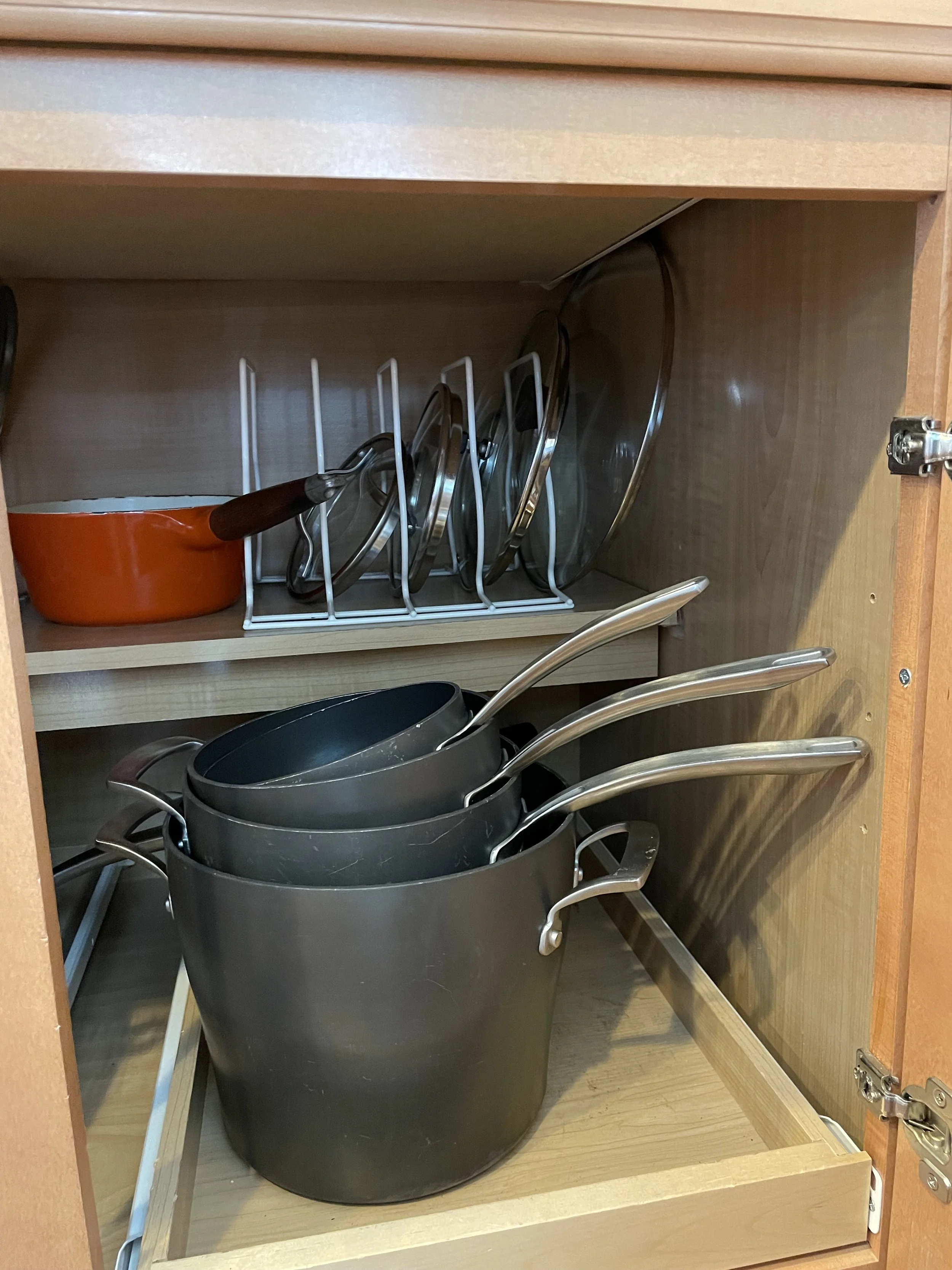 Organized Kitchen Cabinet Pots and Lids 