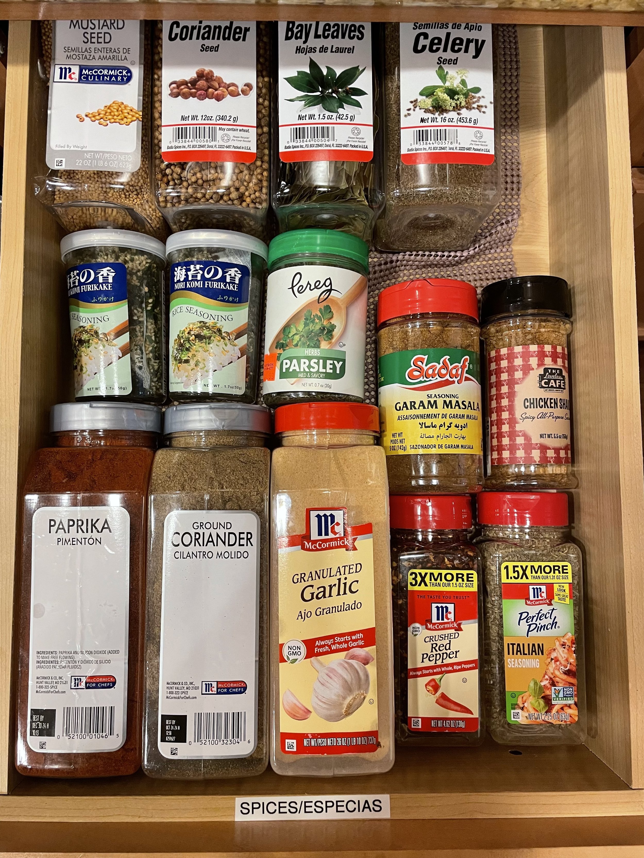 Organized spice drawers 