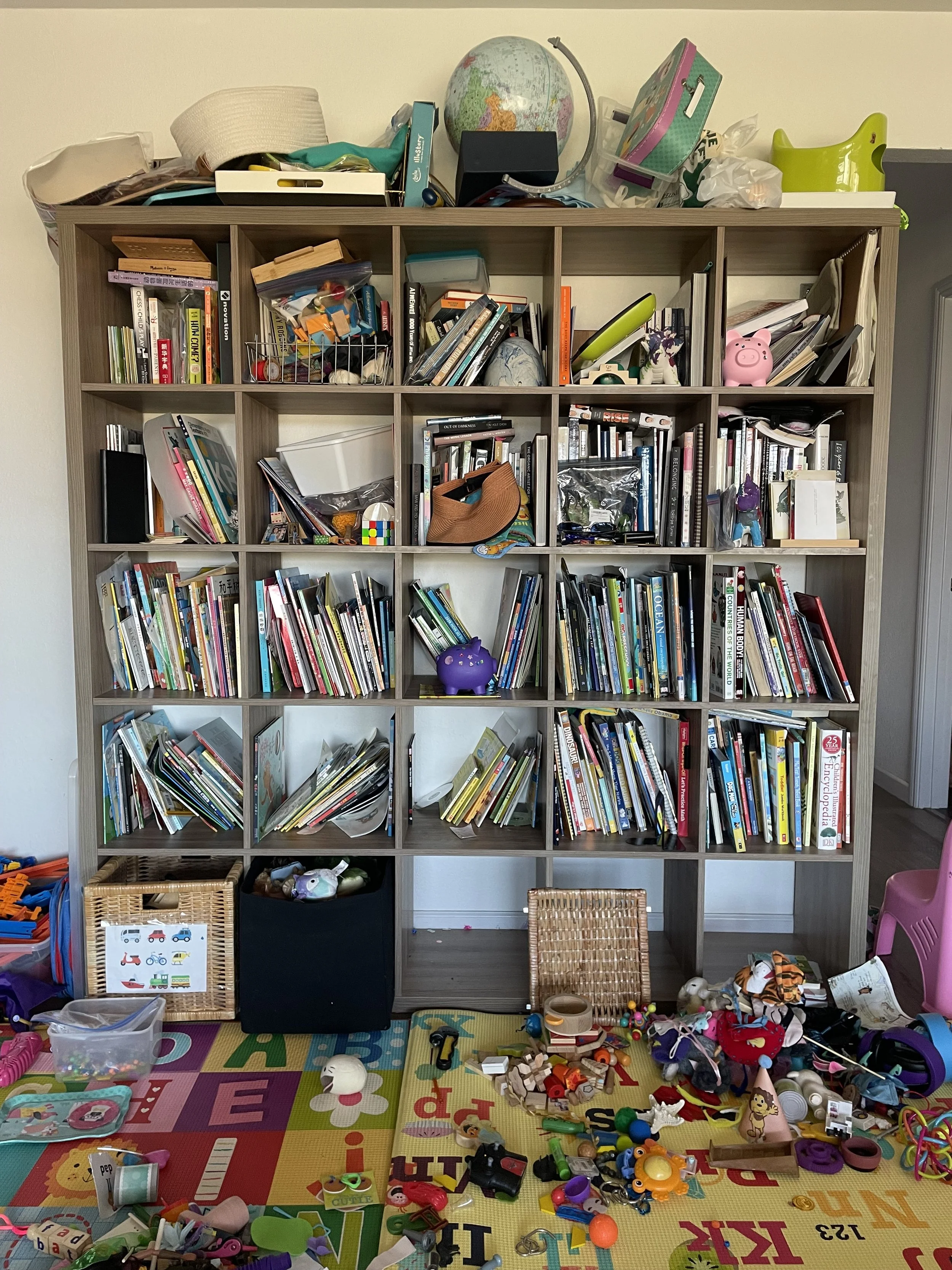 Unorganized messy Bookcase 