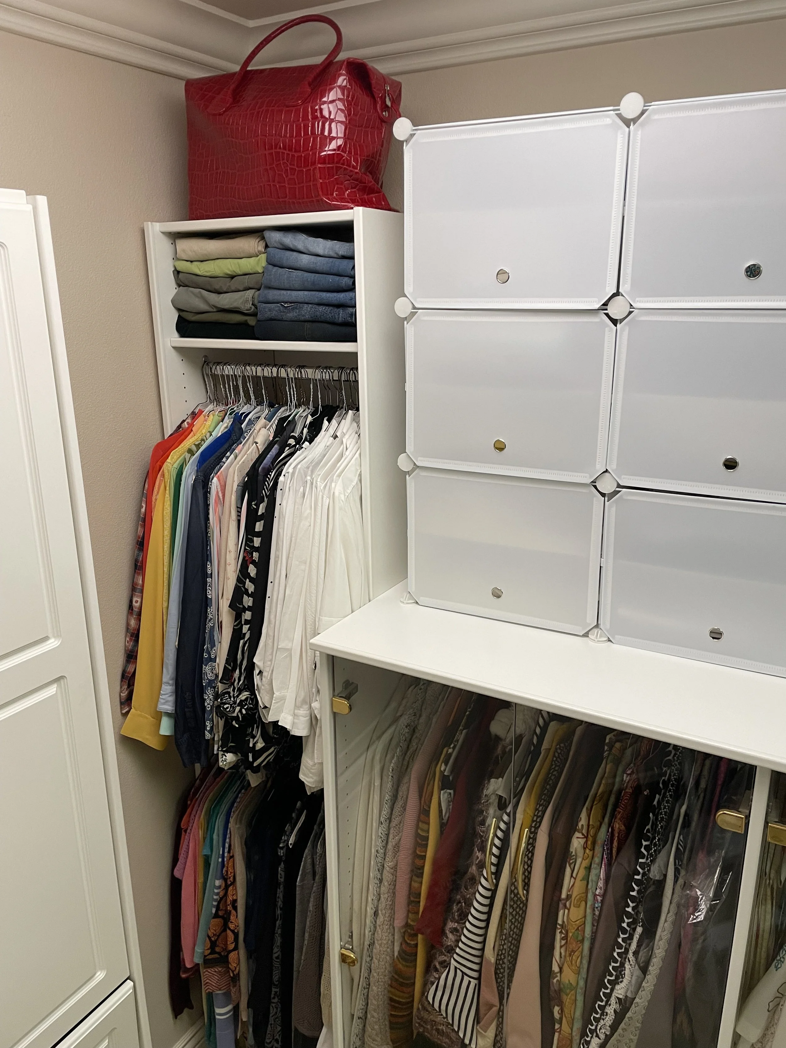 Walk-in Closet organized denim and collard shirts