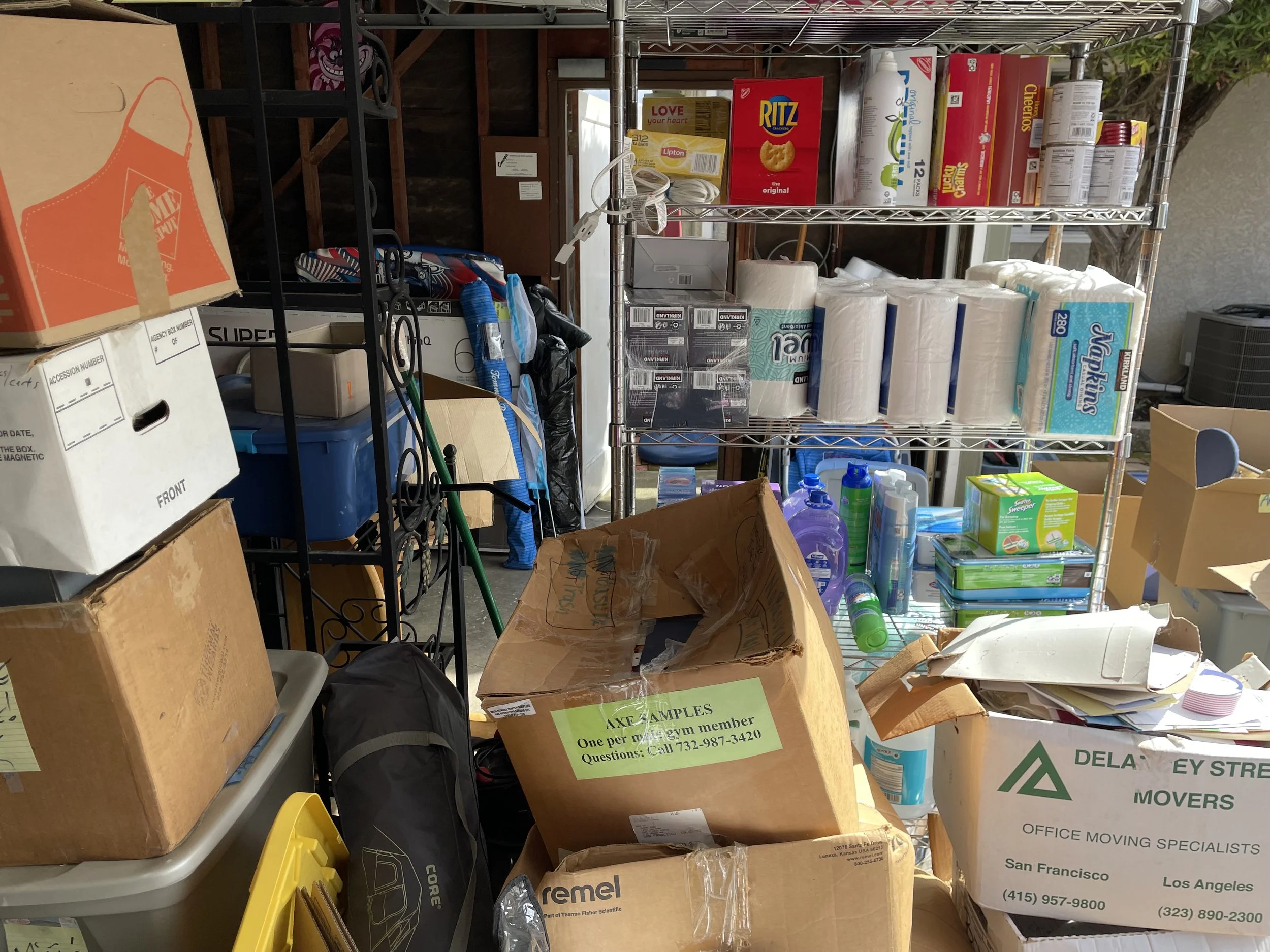 Unorganized cleaning supplies 