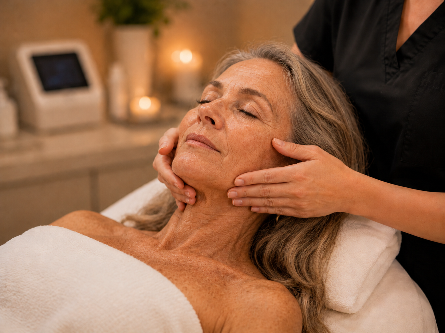 Client receiving a professional skin and facial assessment at Platinum Cosmetics Port Melbourne.