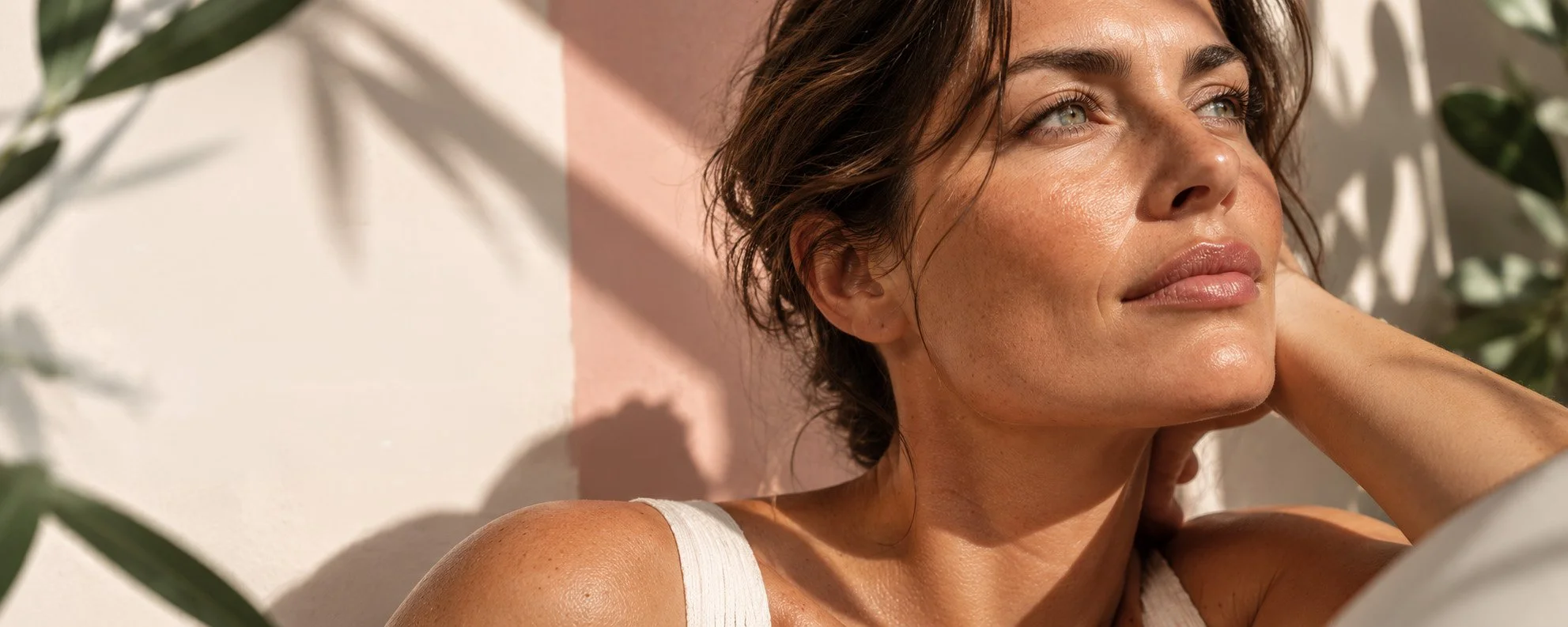 Woman looking towards natural light