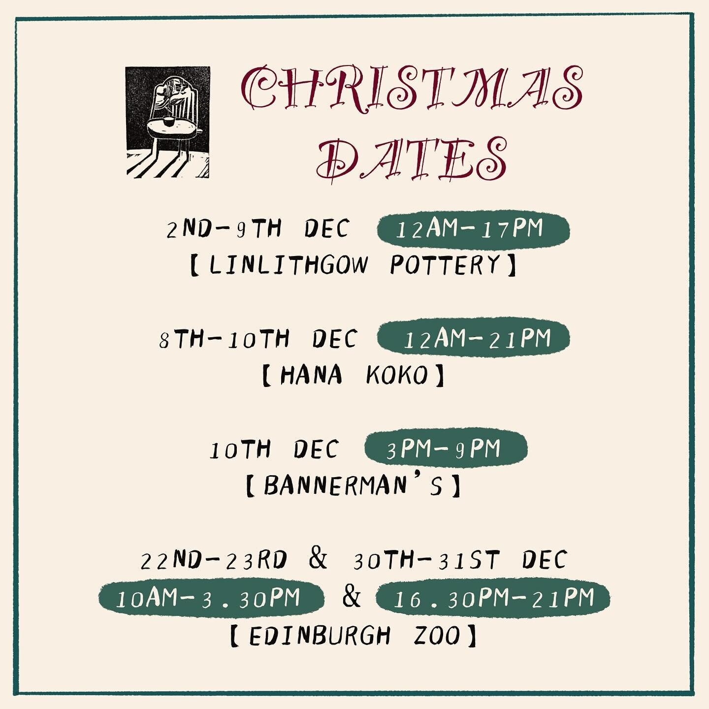 Shows &amp; Fairs my work will be exhibited and available to buy this December.  There&rsquo;ll also be other brilliant artists and great food&amp;drink. Drop by and pick up something special for your loved ones :)

#edinburghchristmasmarket #edinbur