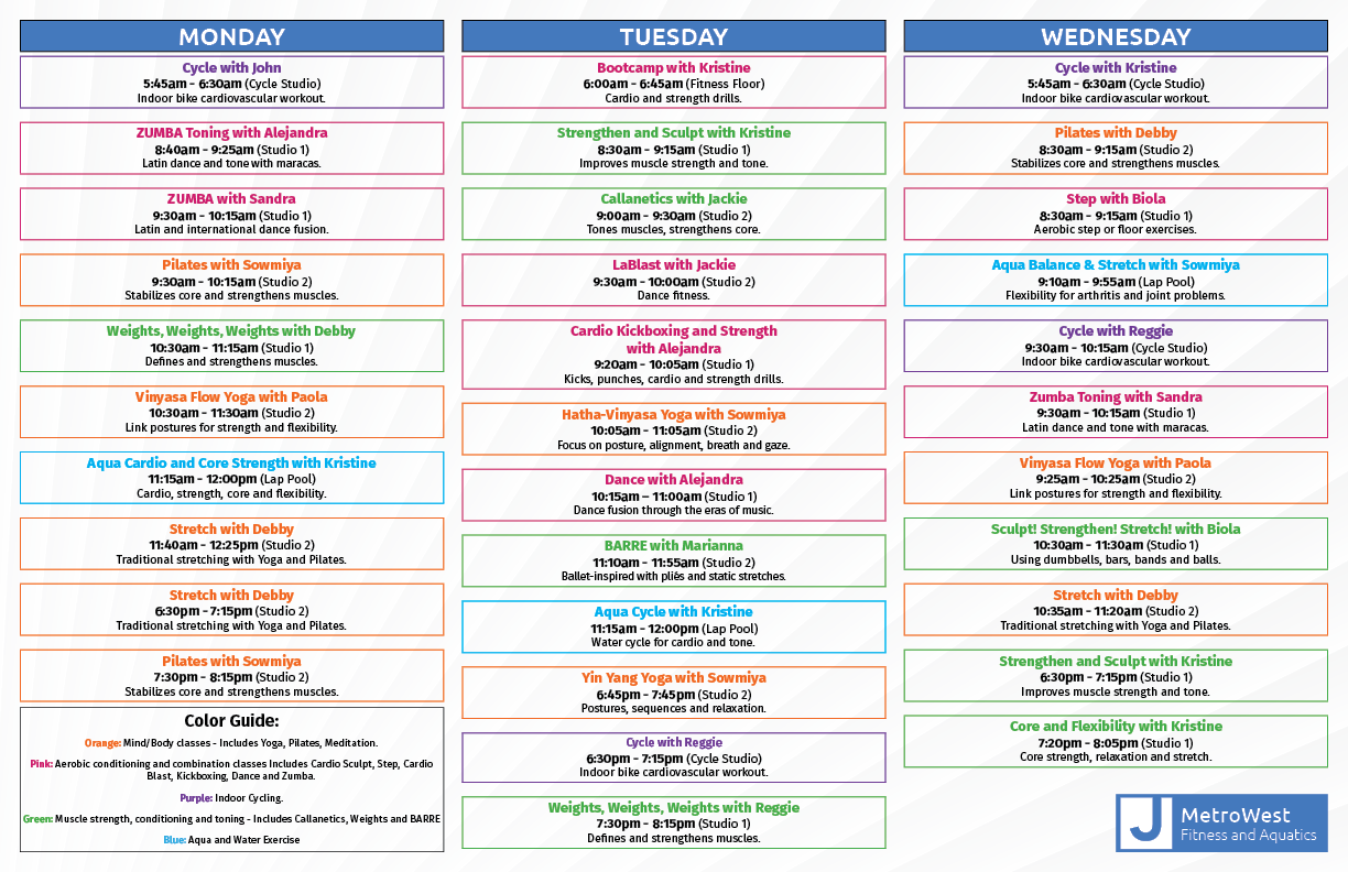 Each quarter, we update the list of classes for the fitness center. This was a from scratch layout of each day, class and time in an easy-to-read format which uses paragraph, character and cell styles for easy changing when the schedule is altered.
