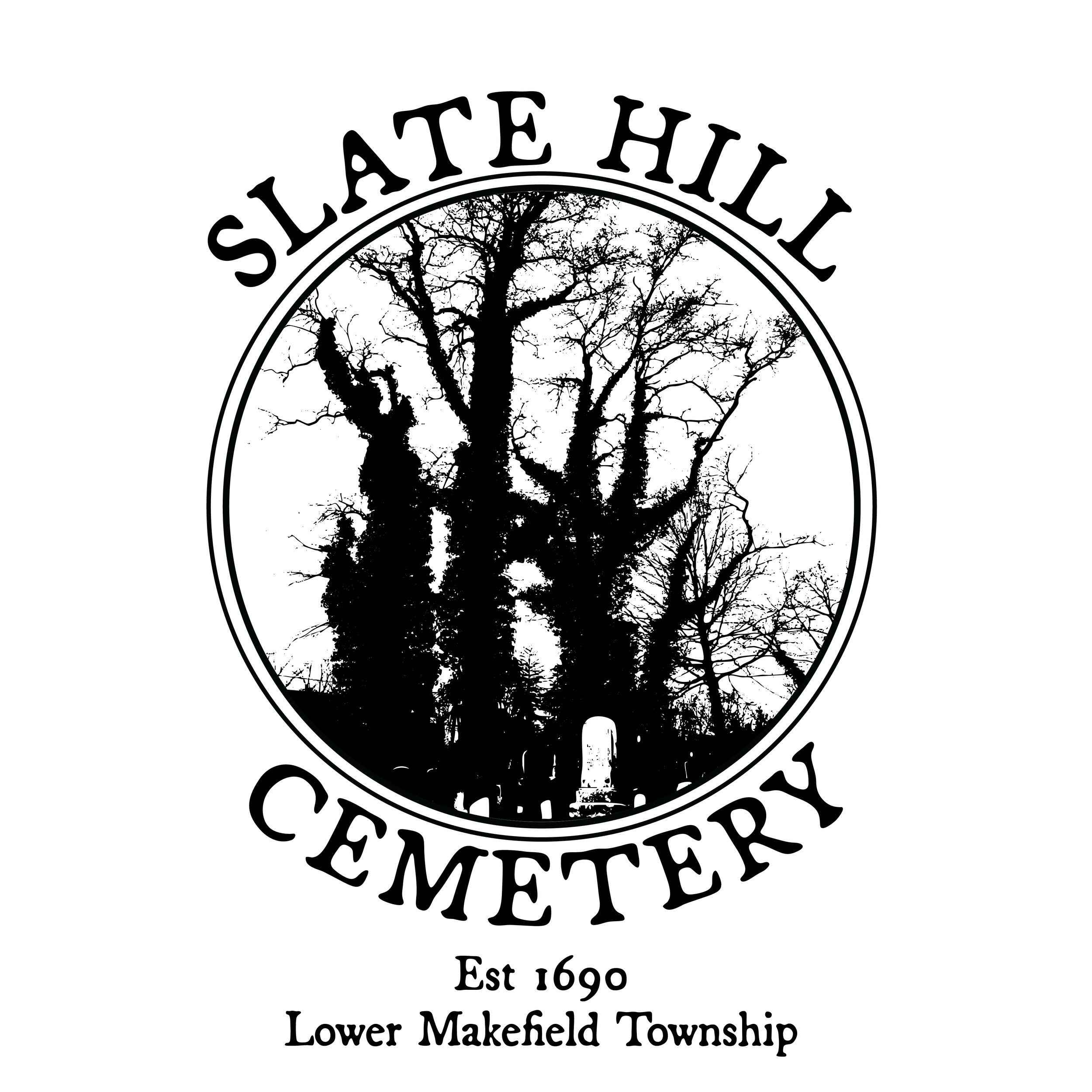 Local historical society logo. Background is a composite of two photos I took of the cemetery, then filtered out any color and added filters to give it an eerie feeling.