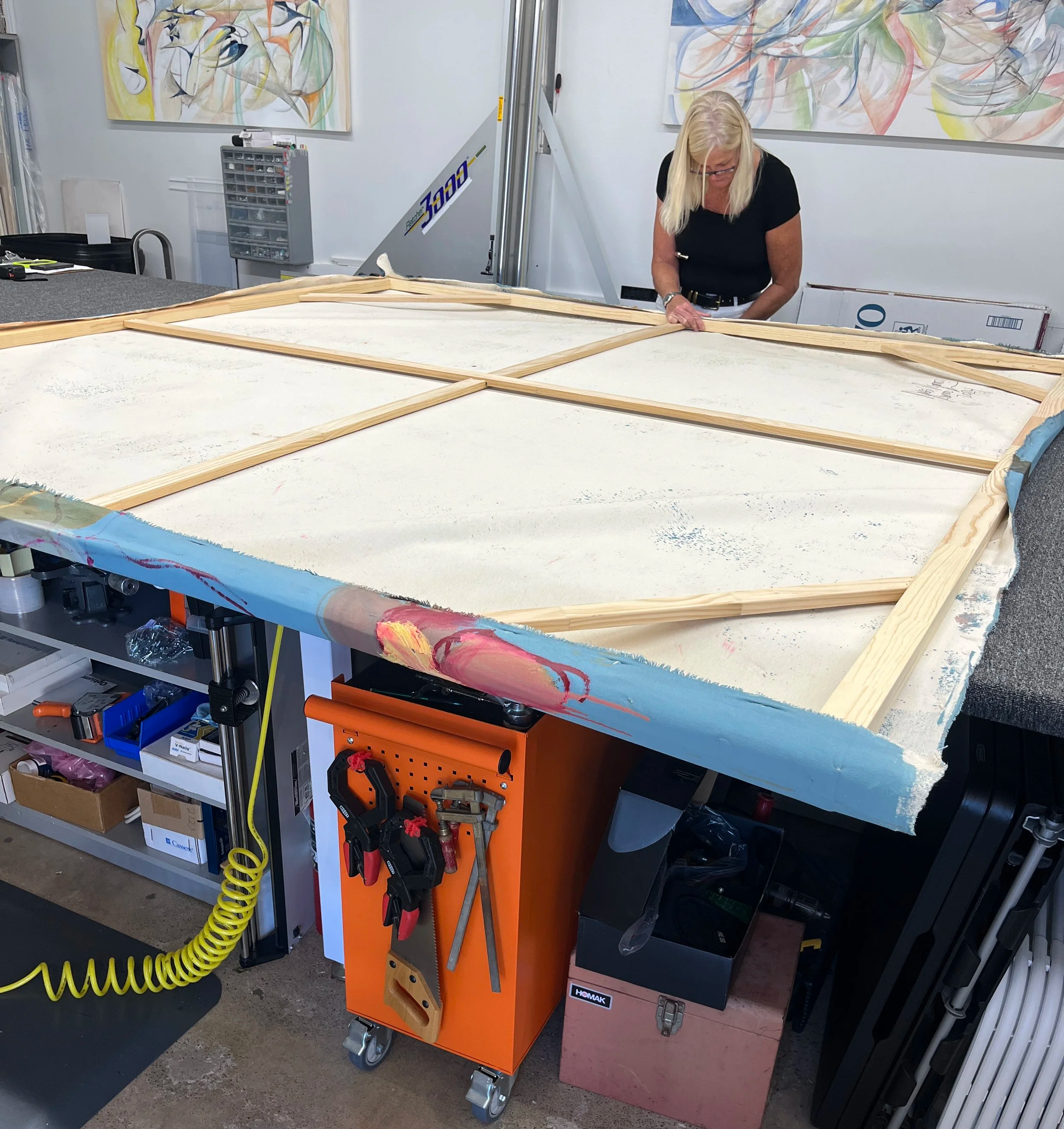 Canvas stretching at the Frame Shop Solana Beach