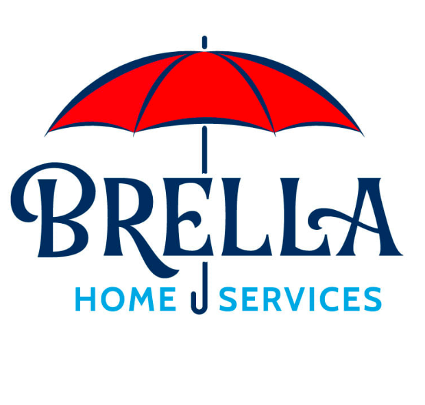 Logo for Brelia Home J Services featuring a red and blue umbrella above the company name.