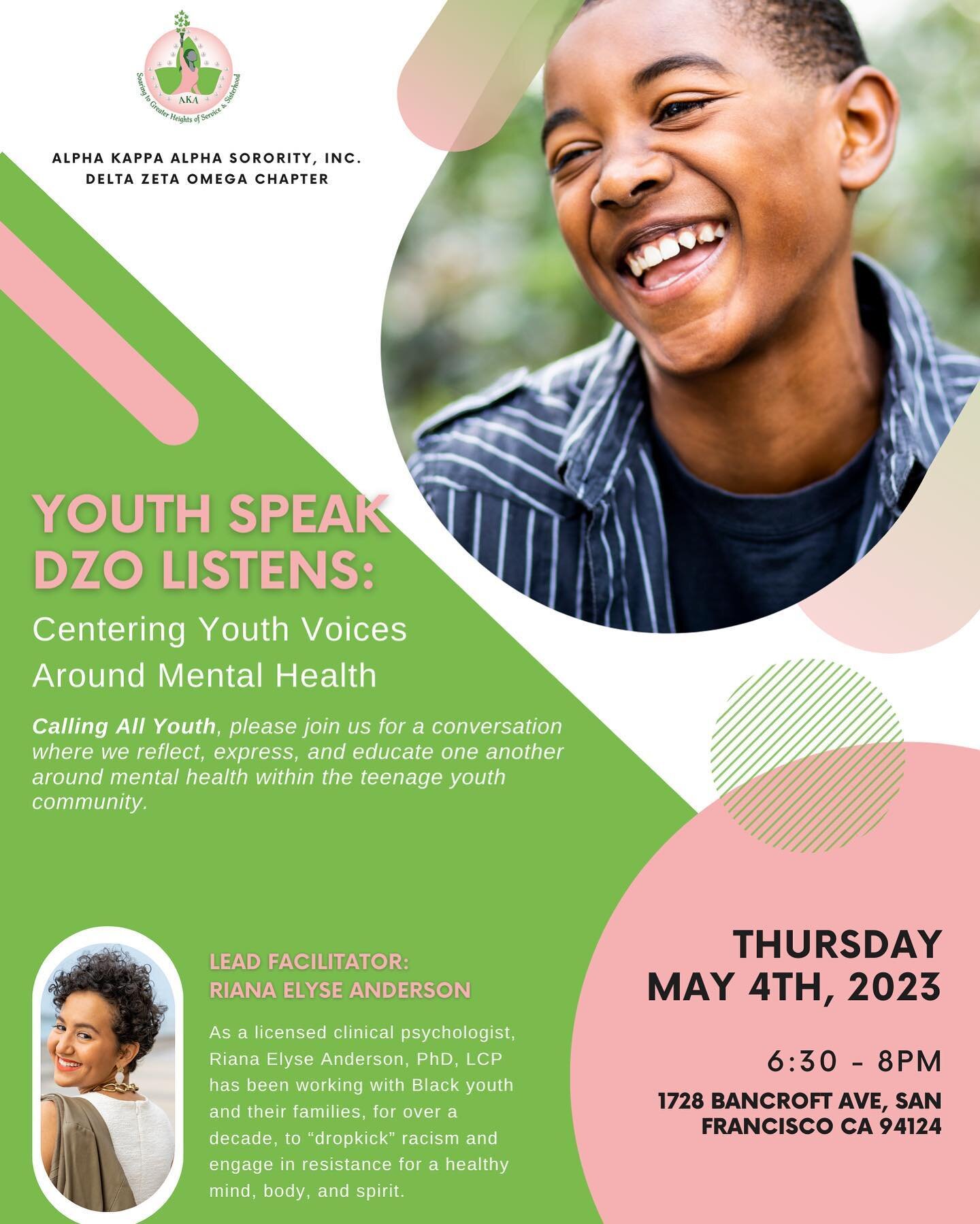 Please Share! Calling All SF Youth! 

🗣️ Youth Speak, DZO Listens: 
Centering Youth Voices Around 
Mental Health 💕💚

Please join us in kicking off Mental Health Awareness Month with an interactive and impactful program for the youth in our lives. 