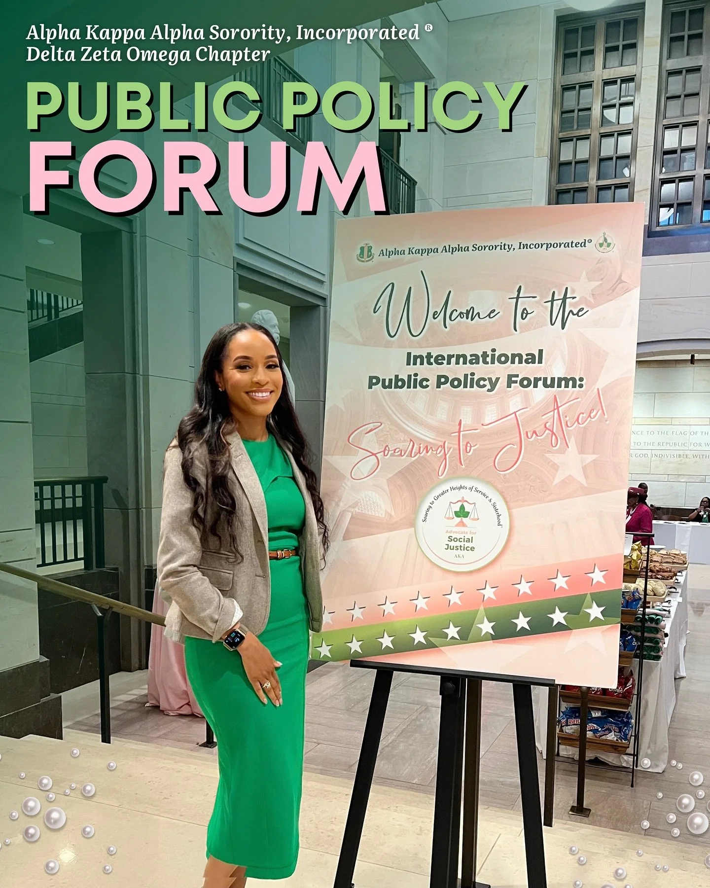 The ladies of Alpha Kappa Alpha Sorority, Incorporated&reg; Delta Zeta Omega Chapter were proud to represent at the 2025 Public Policy Forum in Washington, DC. 💚💗 

As engaged members of our community and advocates for equity and justice, we gather