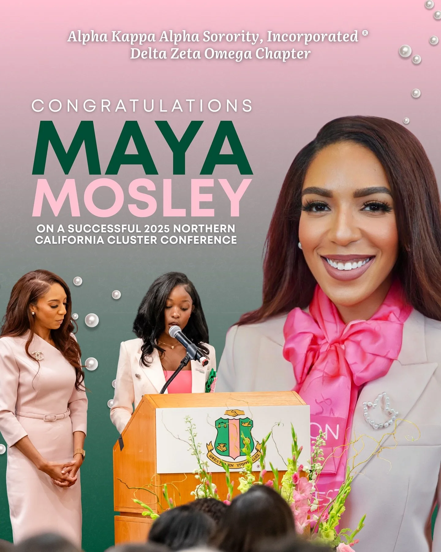 💚💗 Congratulations to our very own Maya Mosley! 💗💚
The members of Alpha Kappa Alpha Sorority, Incorporated&reg; Delta Zeta Omega Chapter extend our heartfelt congratulations to Maya Mosley for her exceptional leadership and service as the Norther
