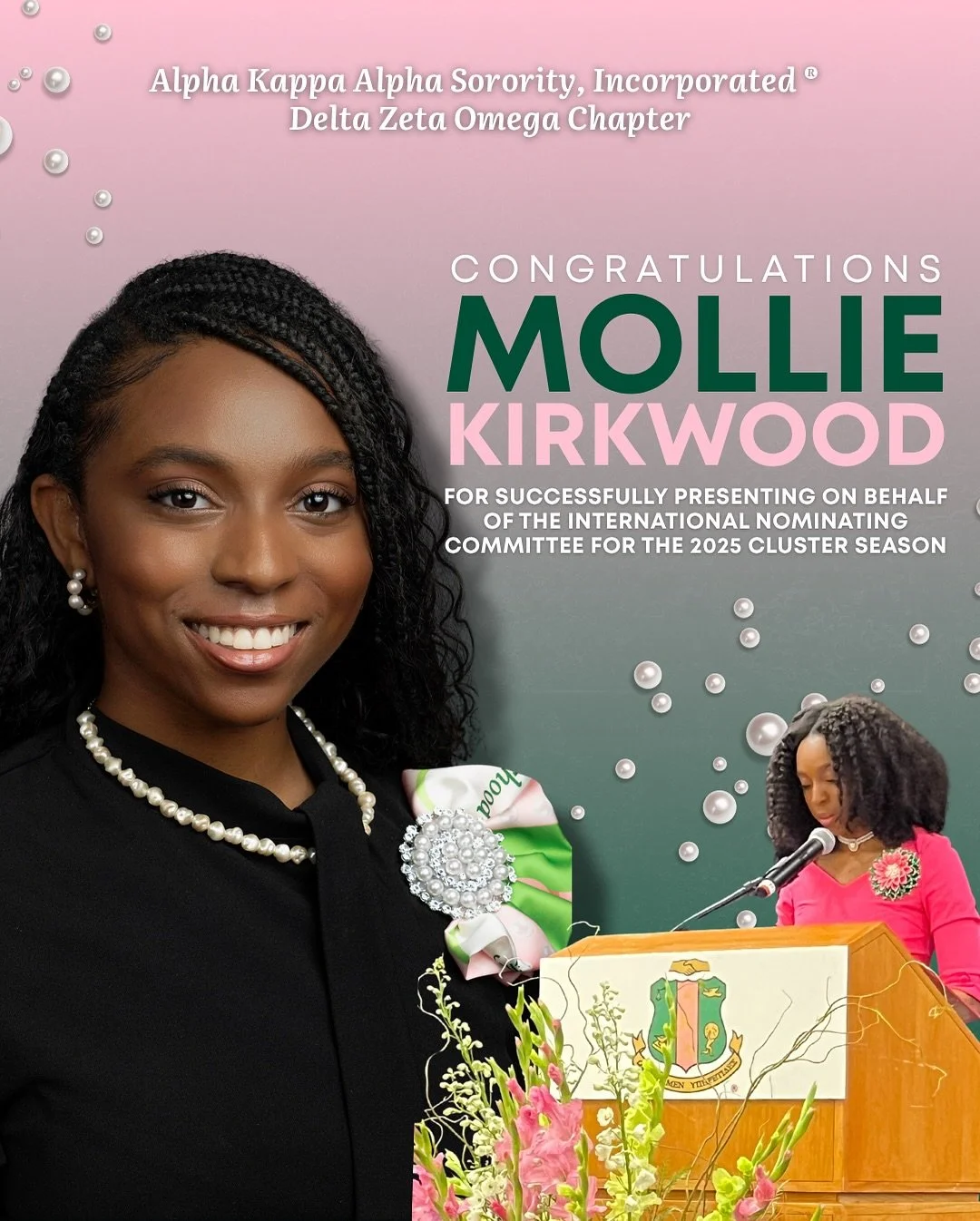 The ladies of Alpha Kappa Alpha Sorority, Inc.&reg;, Delta Zeta Omega Chapter proudly recognize our undergraduate members of the Eta Sigma Chapter for their impactful contributions during the 2025 Cluster Season!

🩷 Mollie Kirkwood represented with 