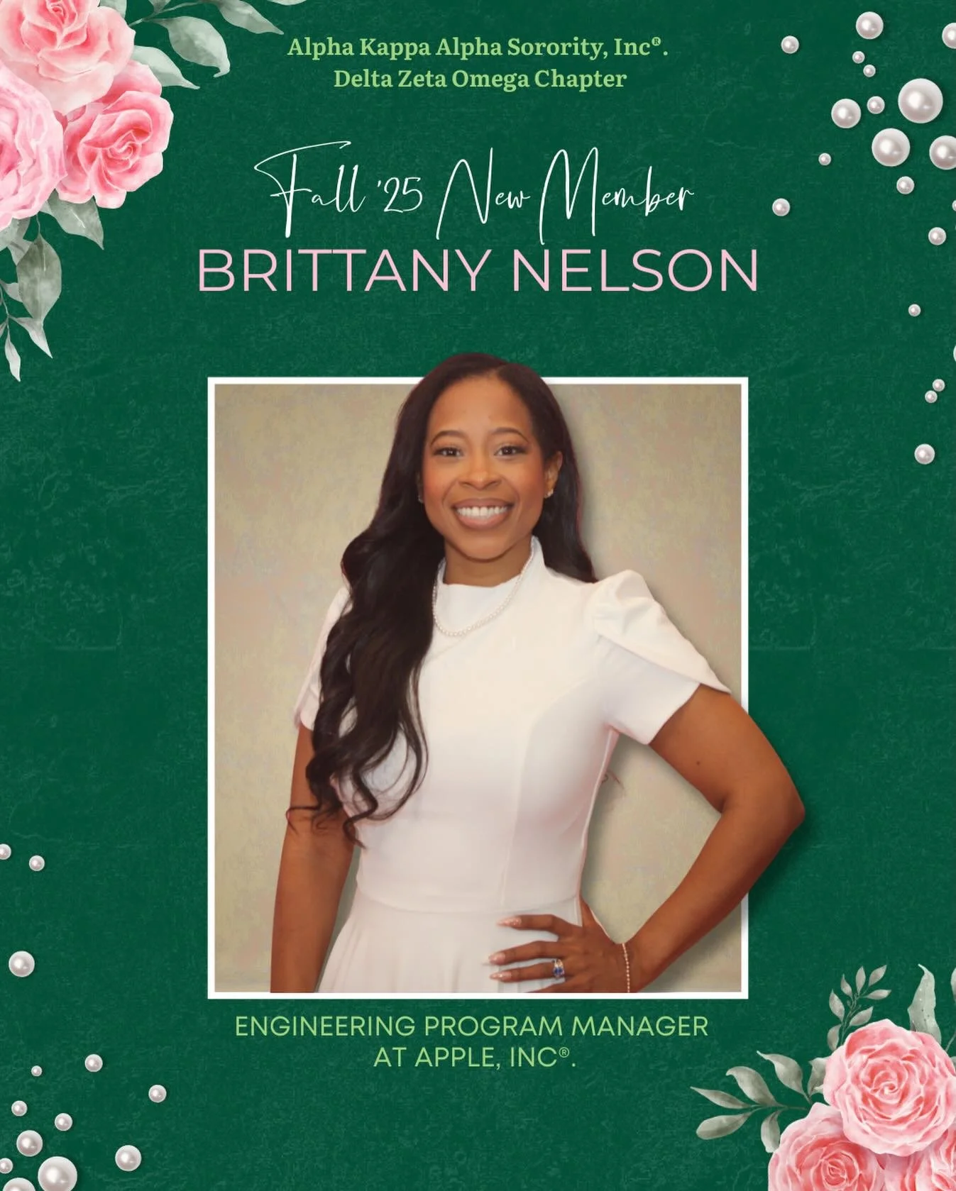 Innovation meets sisterhood! 💕💚

The Delta Zeta Omega Chapter of Alpha Kappa Alpha Sorority, Incorporated&reg; proudly welcomes Sister Brittany Nelson, a trailblazing leader in technology who is breaking barriers and inspiring future generations.

