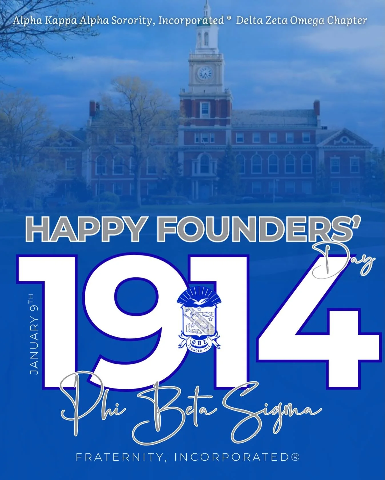 Alpha Kappa Alpha Sorority, Incorporated&reg; Delta Zeta Omega Chapter would like to congratulate the members of  Phi Beta Sigma Fraternity, Incorporated&reg; on 112 years of excellence, brotherhood, service &amp; scholarship. 

Happy Founders&rsquo;