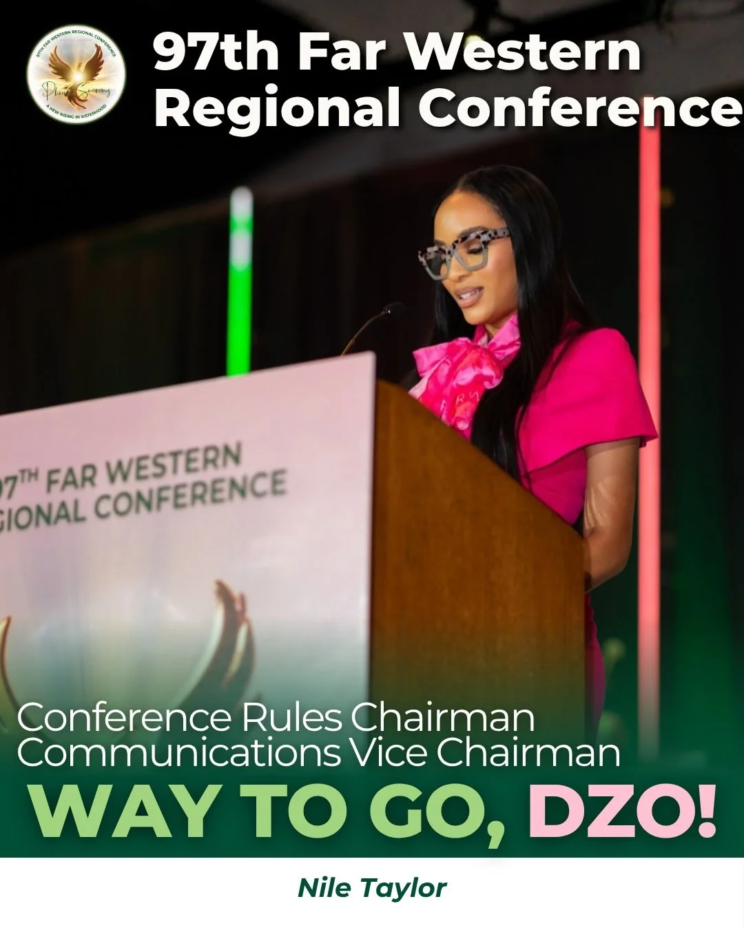 The women of Alpha Kappa Alpha Sorority, Inc., Delta Zeta Omega Chapter proudly celebrate and recognize our outstanding members for their leadership, service, and representation at the 97th Far Western Regional Conference in Phoenix. 💗💚
✨ Nile Tayl