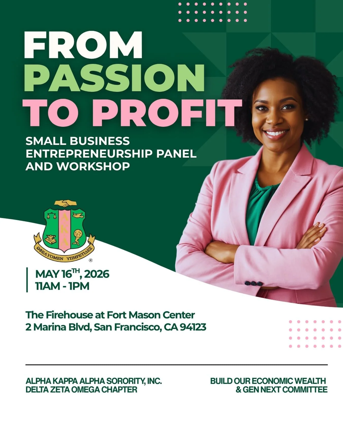 Join the women of Alpha Kappa Alpha Sorority, Incorporated&reg;️, Delta Zeta Omega Chapter, as we celebrate National Small Business Month with our From Passion to Profit: Small Business Entrepreneurship Panel &amp; Workshop! 💼✨

Come hear from inspi