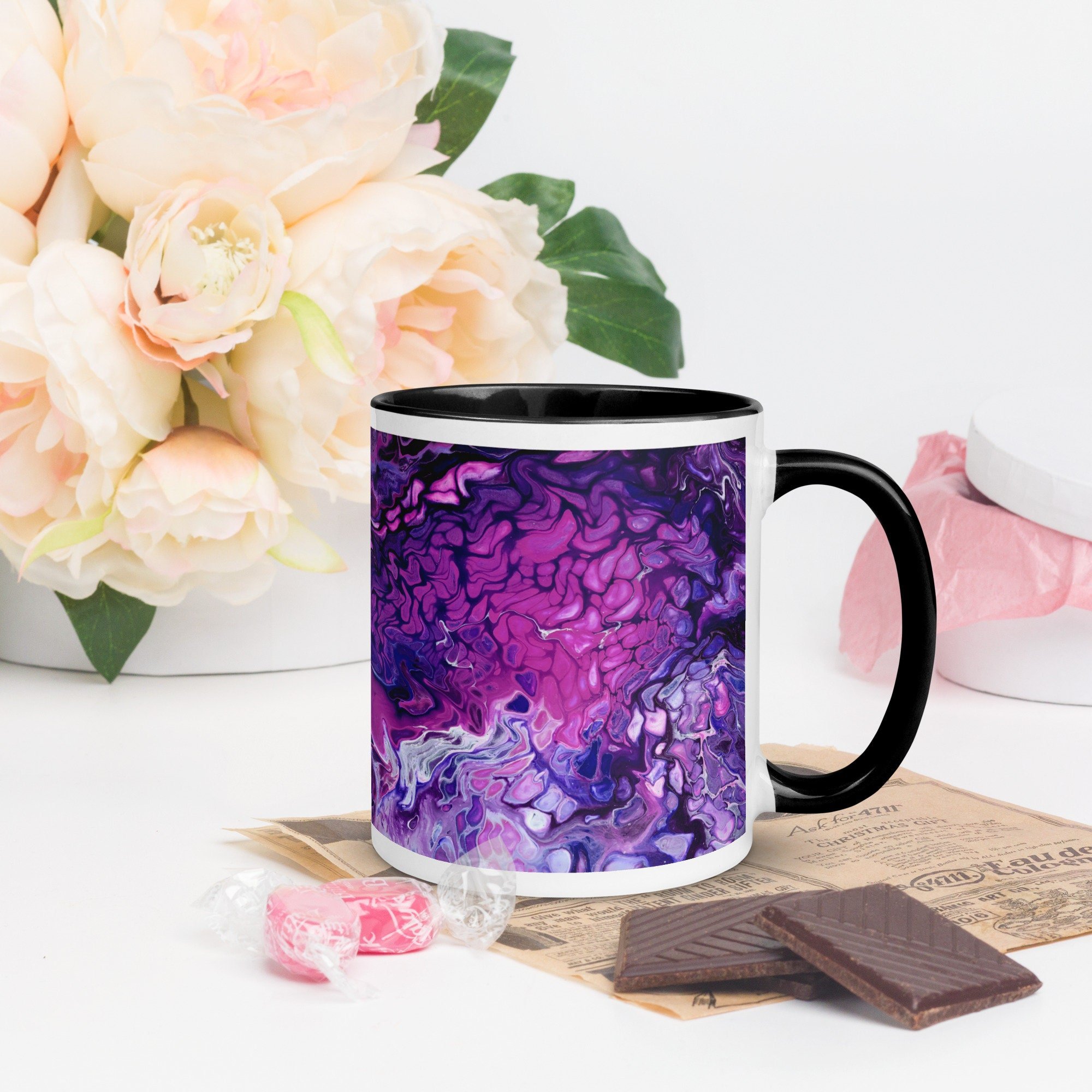Ceramic Mug with Black Handle and Interior - "Purple's Paradise" - 11 oz - Liminal Layers