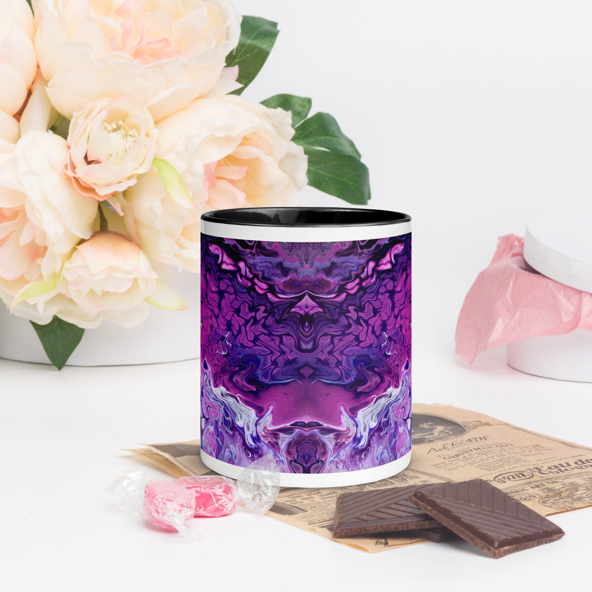 Ceramic Mug with Black Handle and Interior - "Purple's Paradise" - 11 oz - Liminal Layers