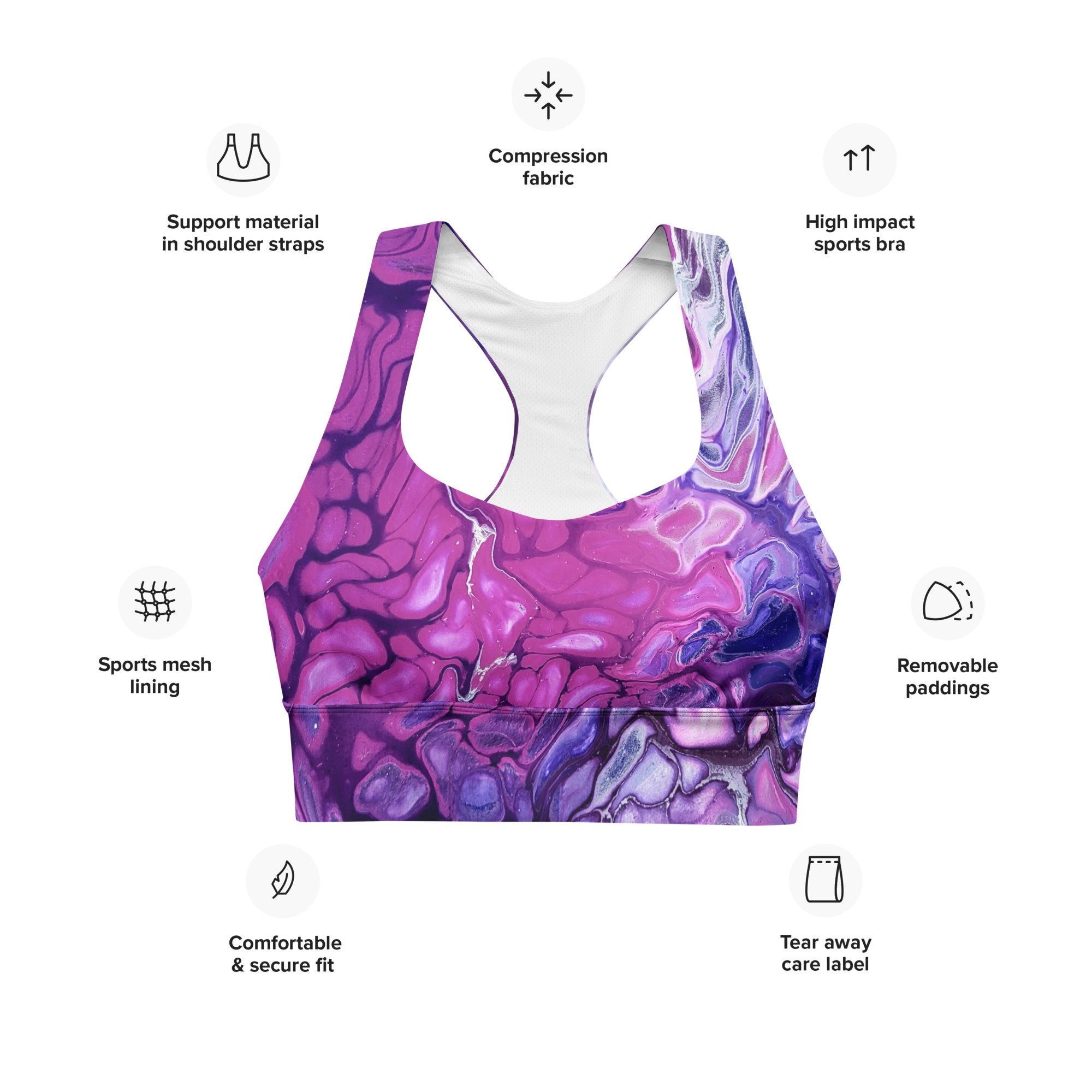 Women's Longline Sports Bra - "Purple's Paradise" - Purple Athletic Top - Liminal Layers