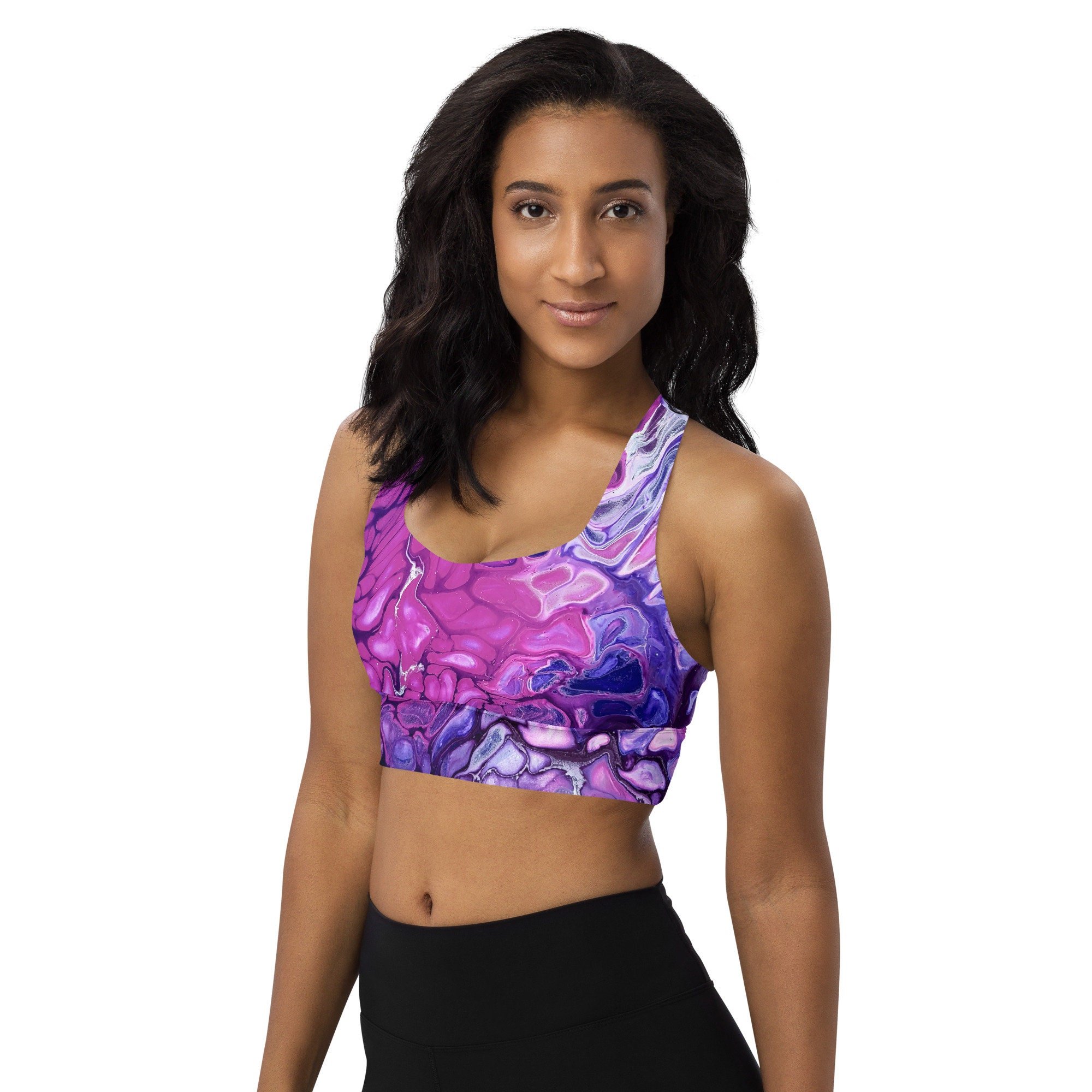 Women's Longline Sports Bra - "Purple's Paradise" - Purple Athletic Top - Liminal Layers