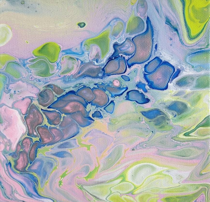 "Stepping Stones in Spring" (2022) - 8x8 inch ORIGINAL - Abstract Acrylic Painting on Canvas - Liminal Layers