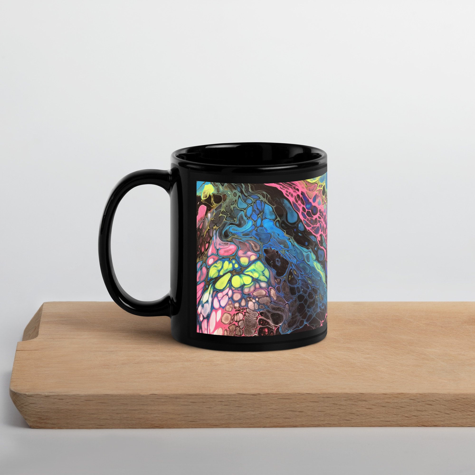 Black Glossy Ceramic Mug - "Vivid Synapses" - 2 Size Options - Liminal Layers