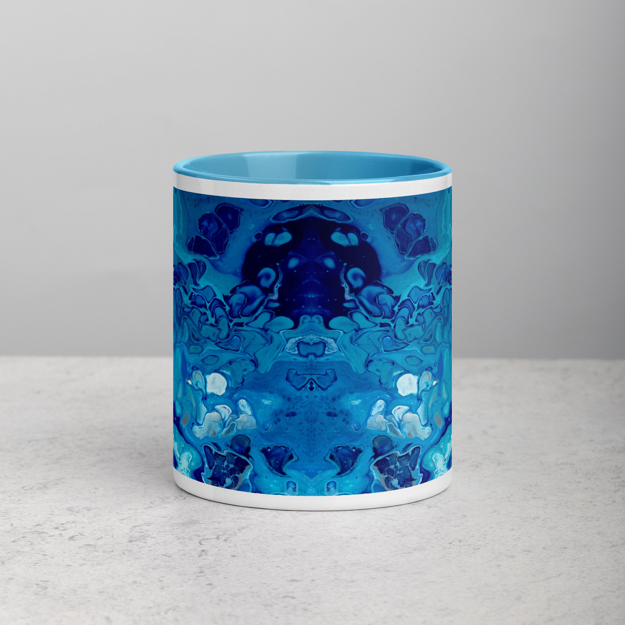 Ceramic Mug with Blue Handle - Currents of Clarity - 2 Sizes Available - Liminal Layers