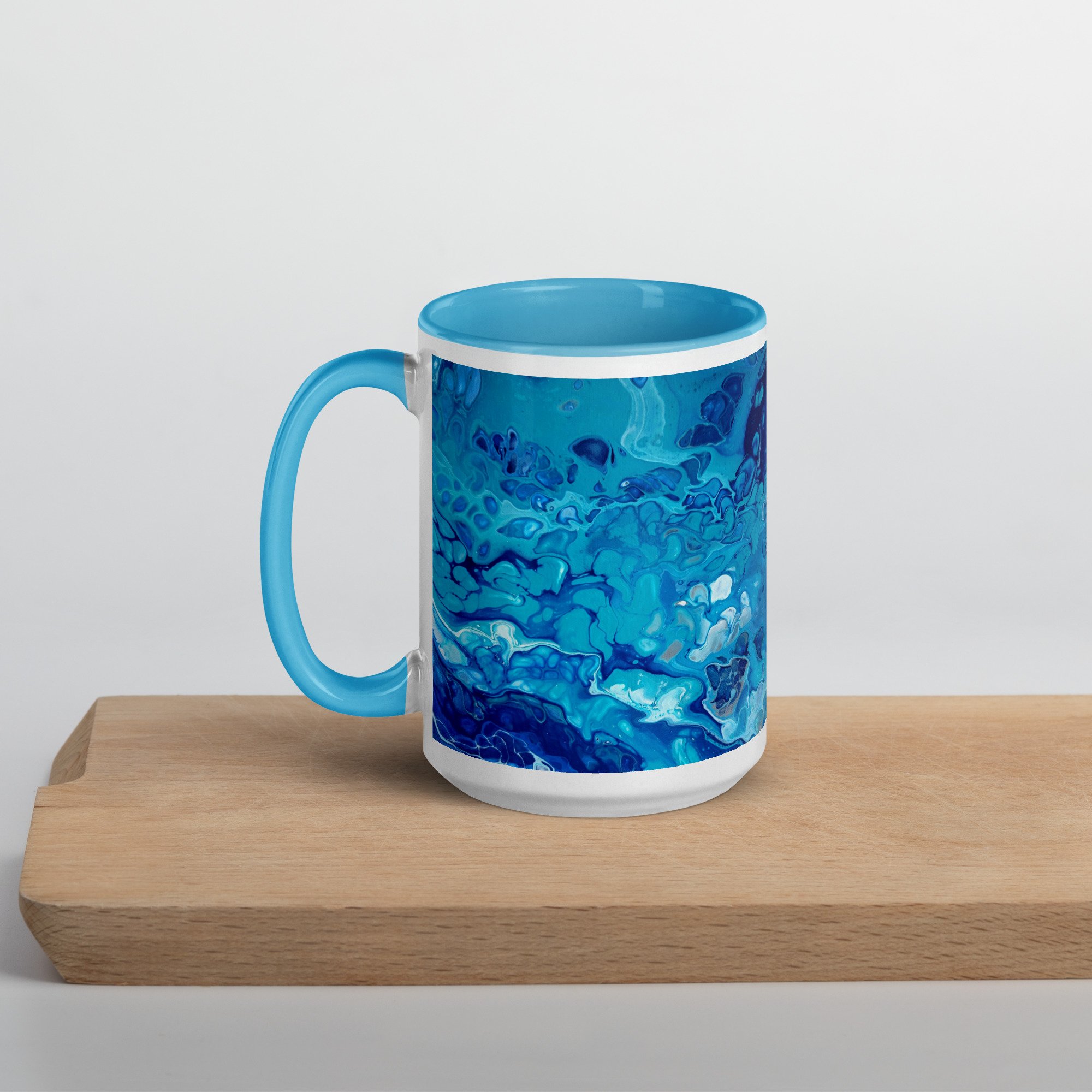 Ceramic Mug with Blue Handle - Currents of Clarity - 2 Sizes Available - Liminal Layers