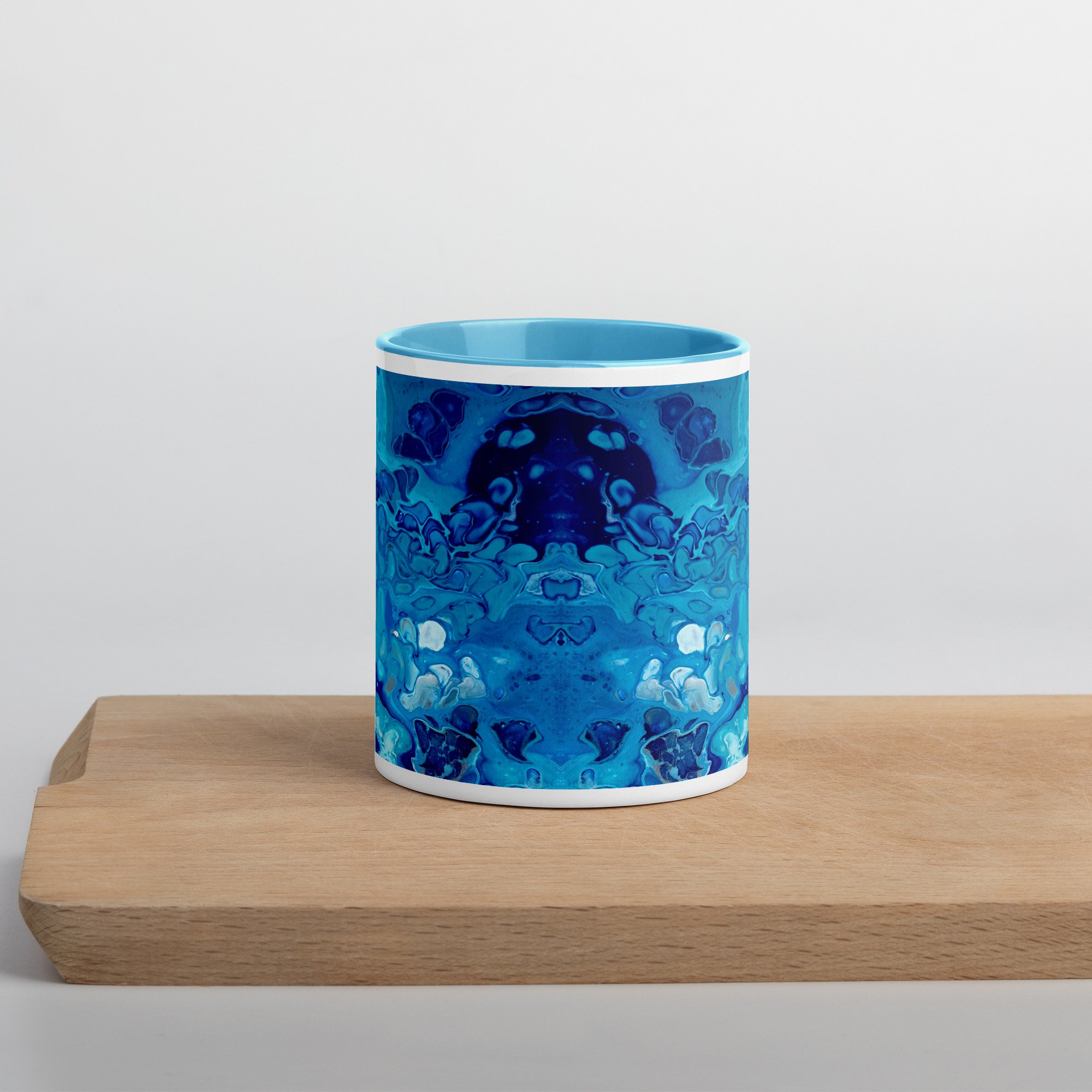 Ceramic Mug with Blue Handle - Currents of Clarity - 2 Sizes Available - Liminal Layers