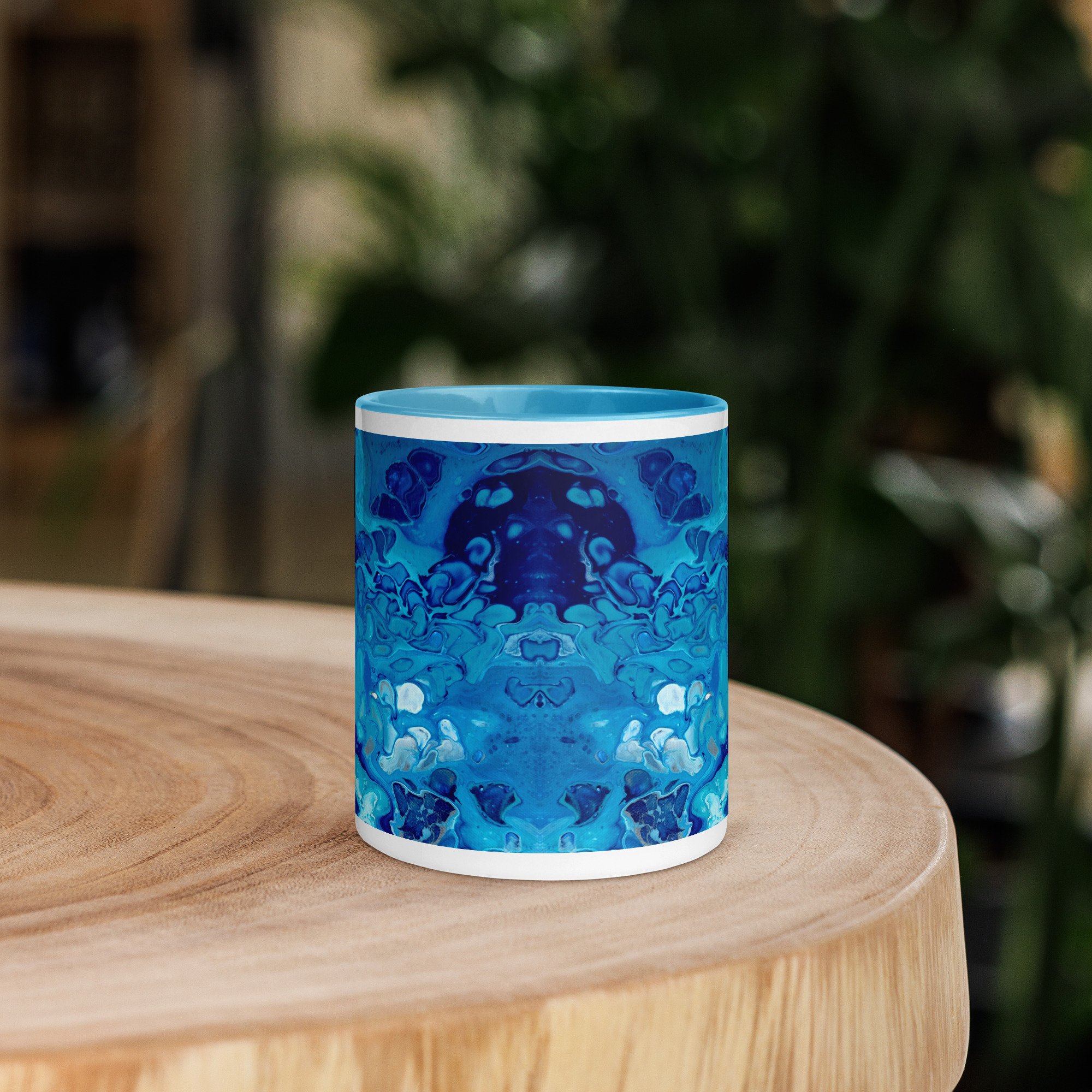 Ceramic Mug with Blue Handle - Currents of Clarity - 2 Sizes Available - Liminal Layers