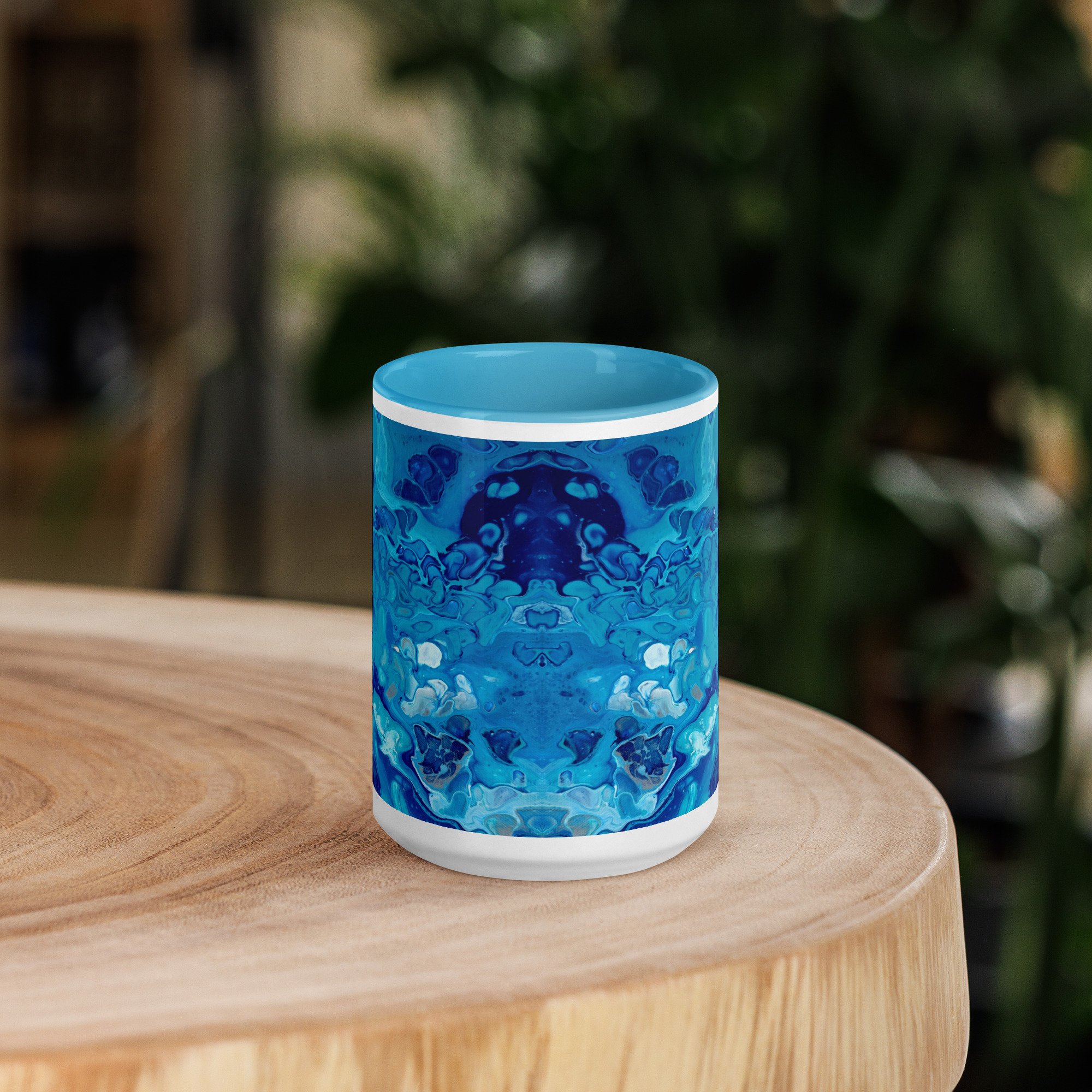Ceramic Mug with Blue Handle - Currents of Clarity - 2 Sizes Available - Liminal Layers