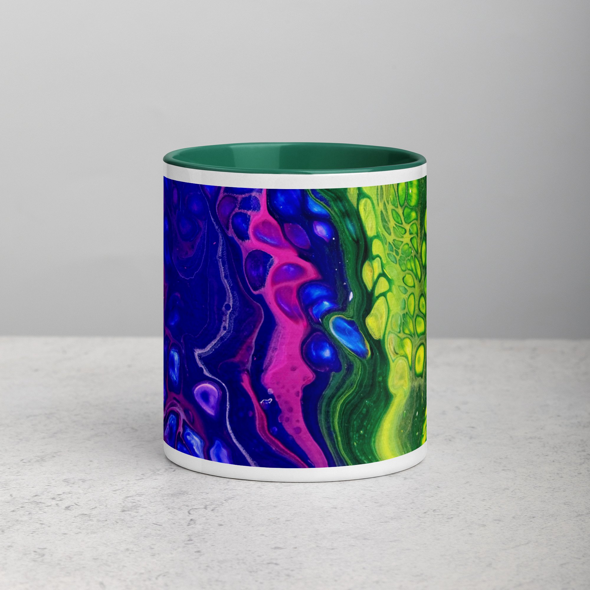 Ceramic Mug with Green Handle – 'In the Garden No. 6' Artwork – 2 Sizes - Liminal Layers