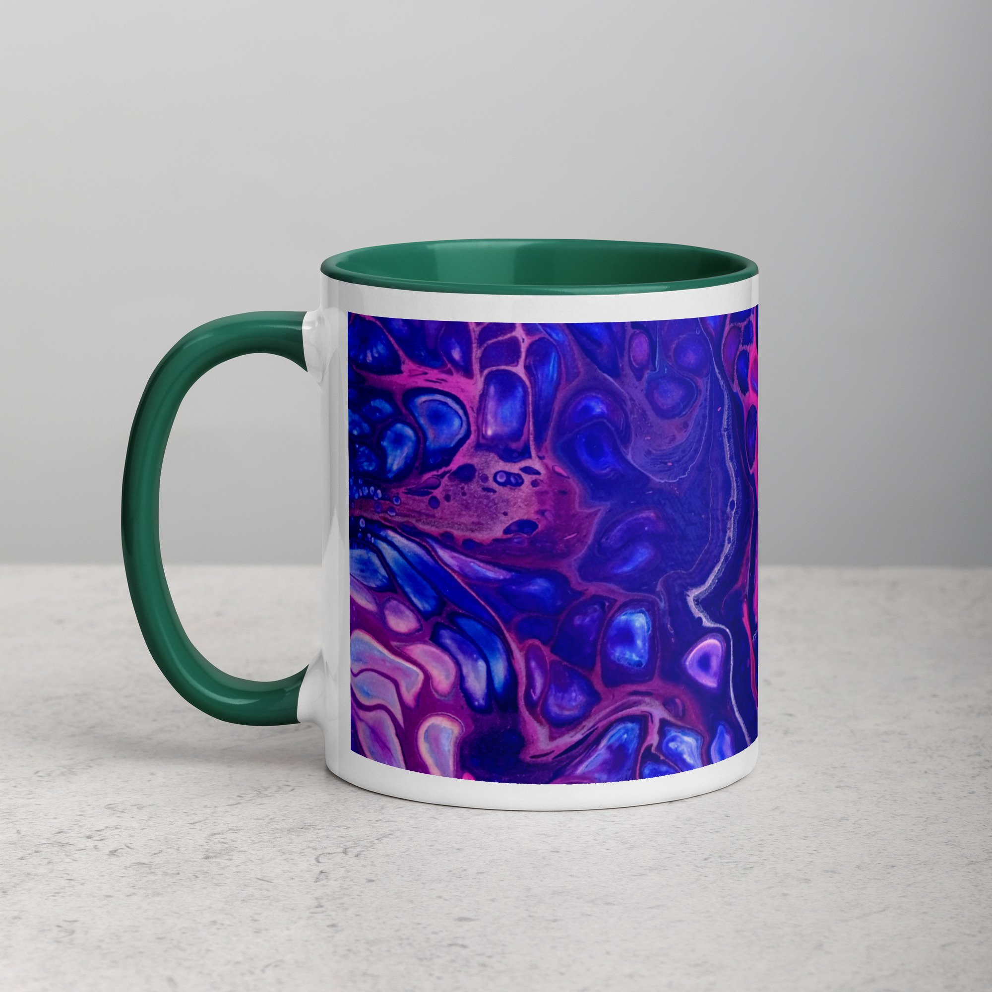 Ceramic Mug with Green Handle – 'In the Garden No. 6' Artwork – 2 Sizes - Liminal Layers