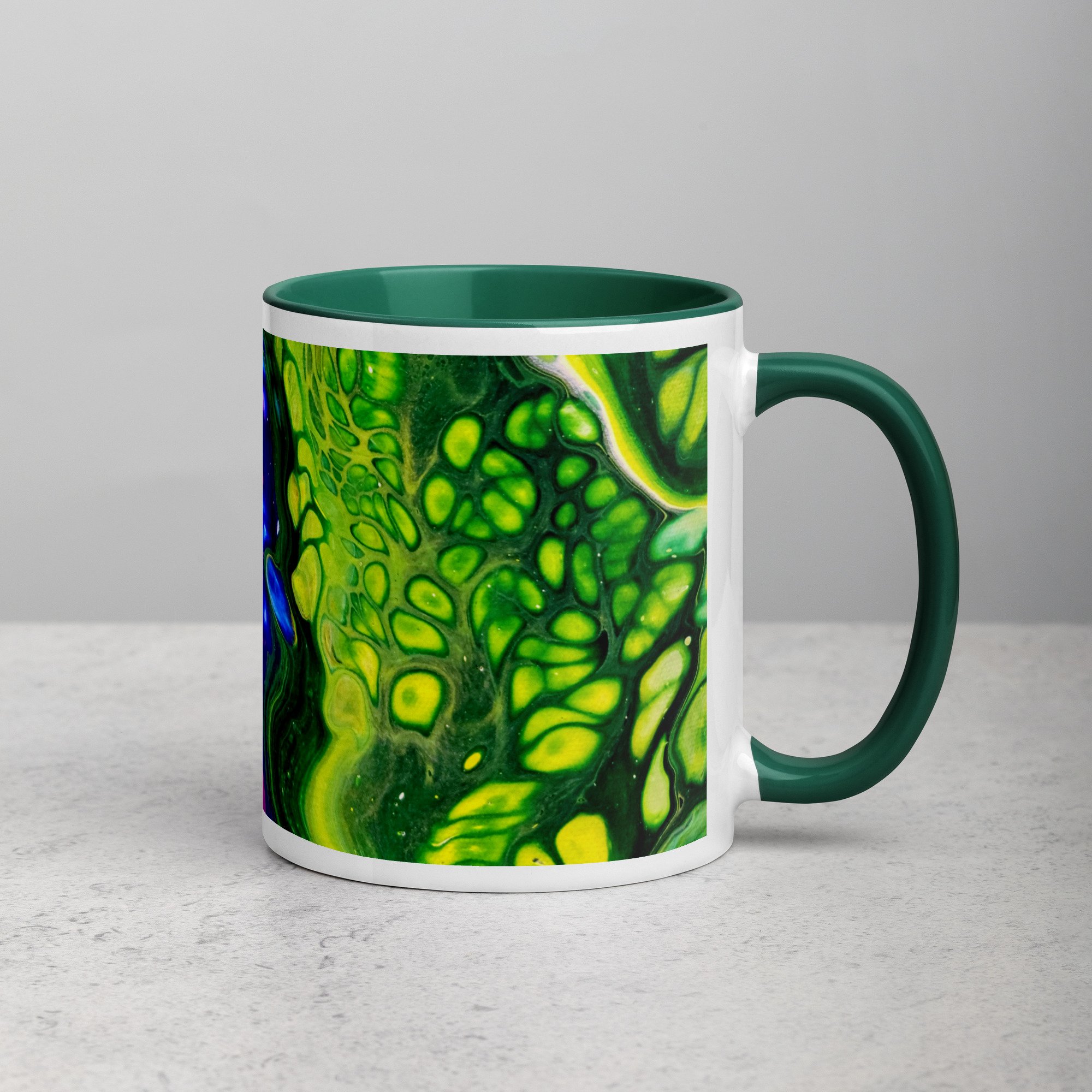 Ceramic Mug with Green Handle – 'In the Garden No. 6' Artwork – 2 Sizes - Liminal Layers