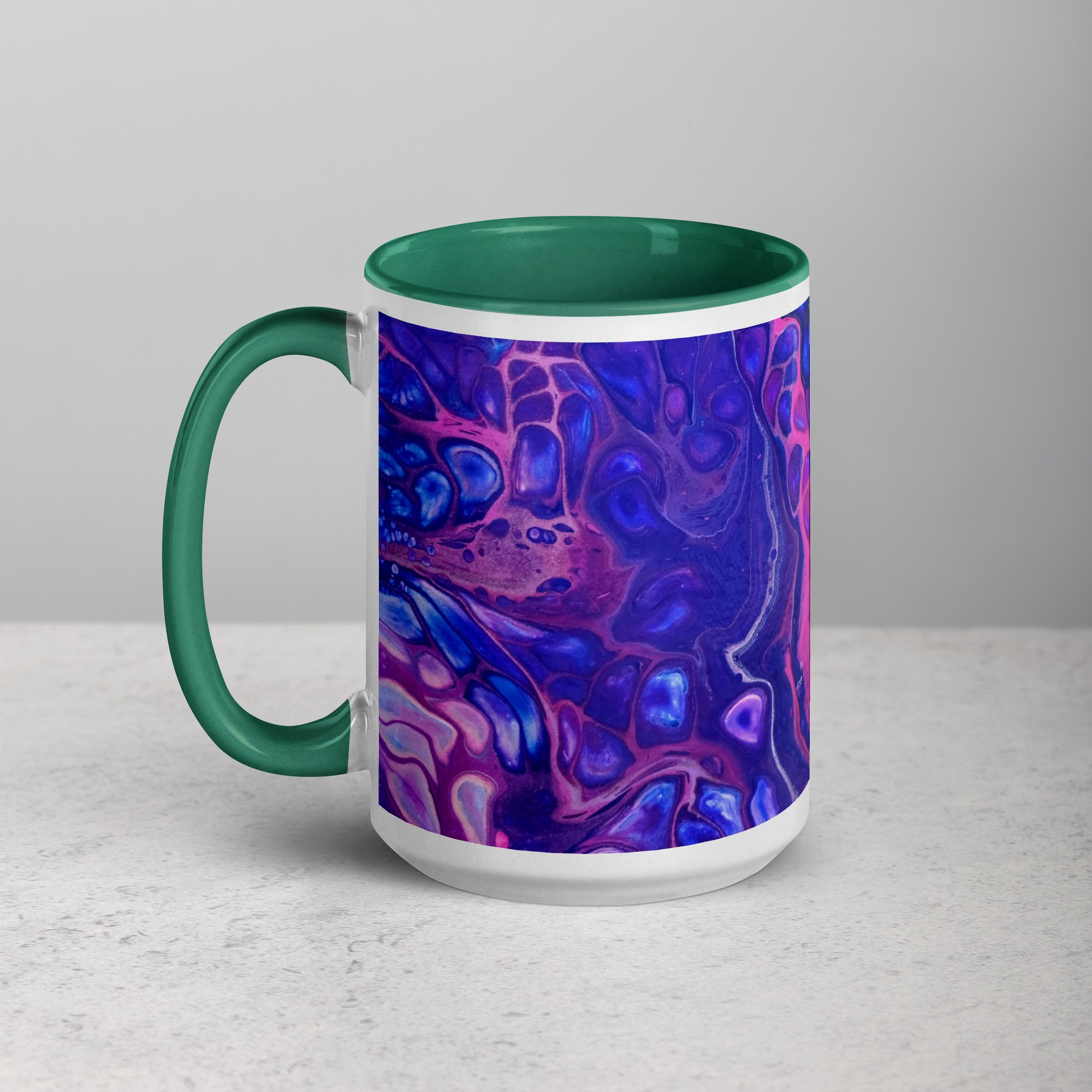 Ceramic Mug with Green Handle – 'In the Garden No. 6' Artwork – 2 Sizes - Liminal Layers