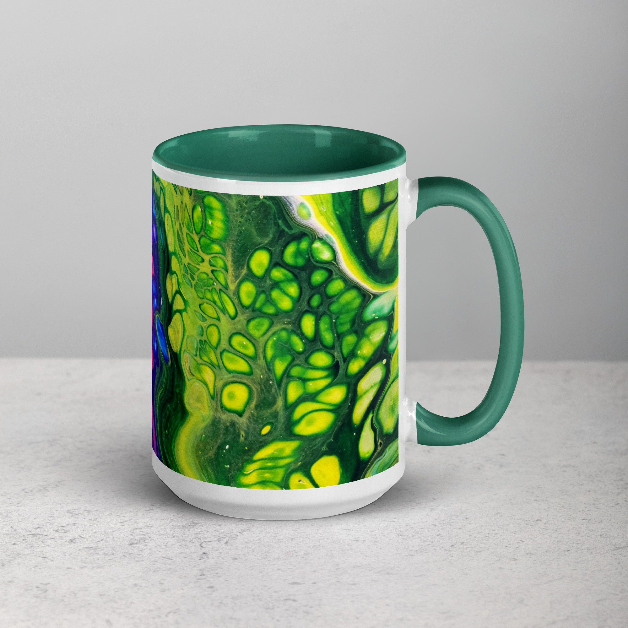 Ceramic Mug with Green Handle – 'In the Garden No. 6' Artwork – 2 Sizes - Liminal Layers