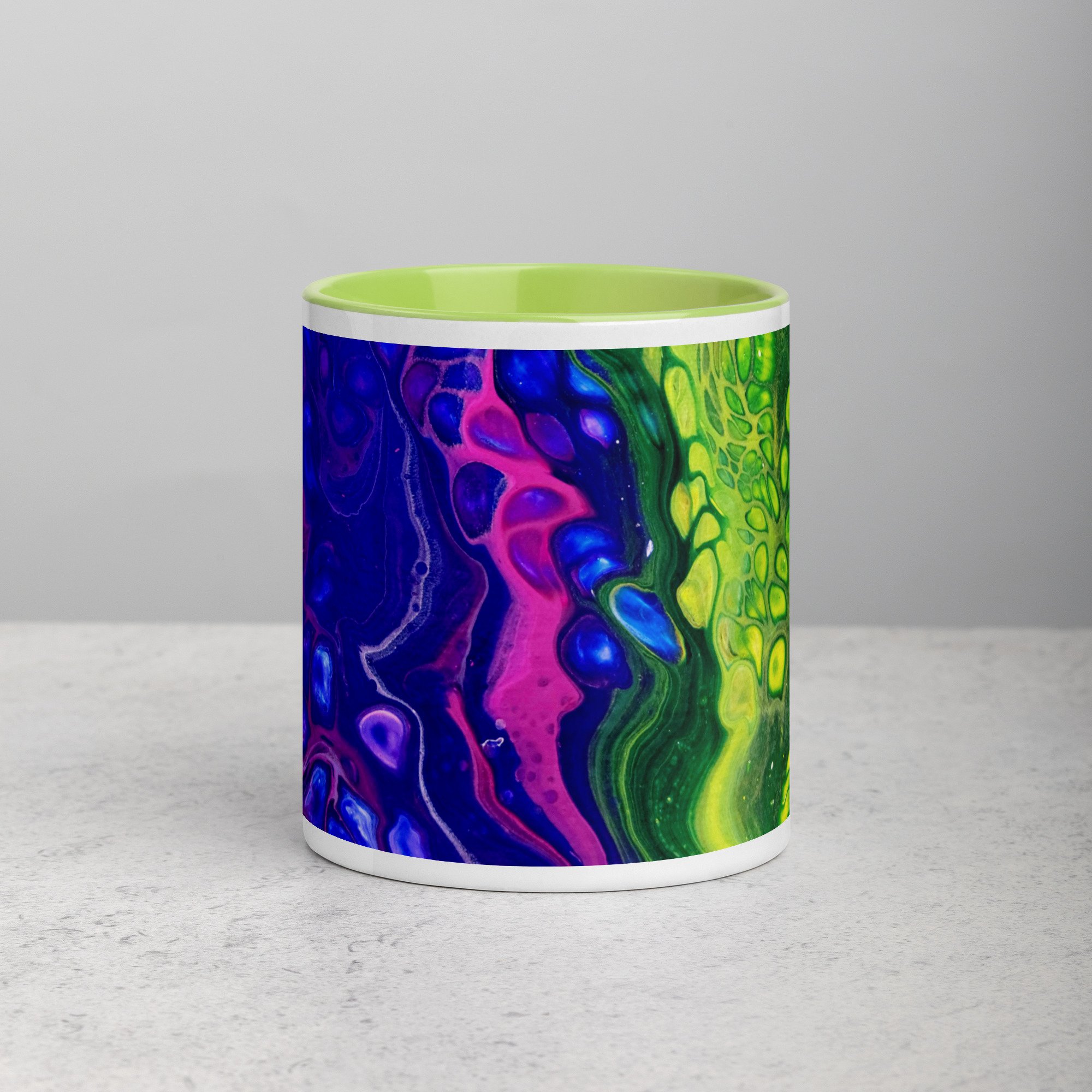 Ceramic Mug with Green Handle – 'In the Garden No. 6' Artwork – 2 Sizes - Liminal Layers