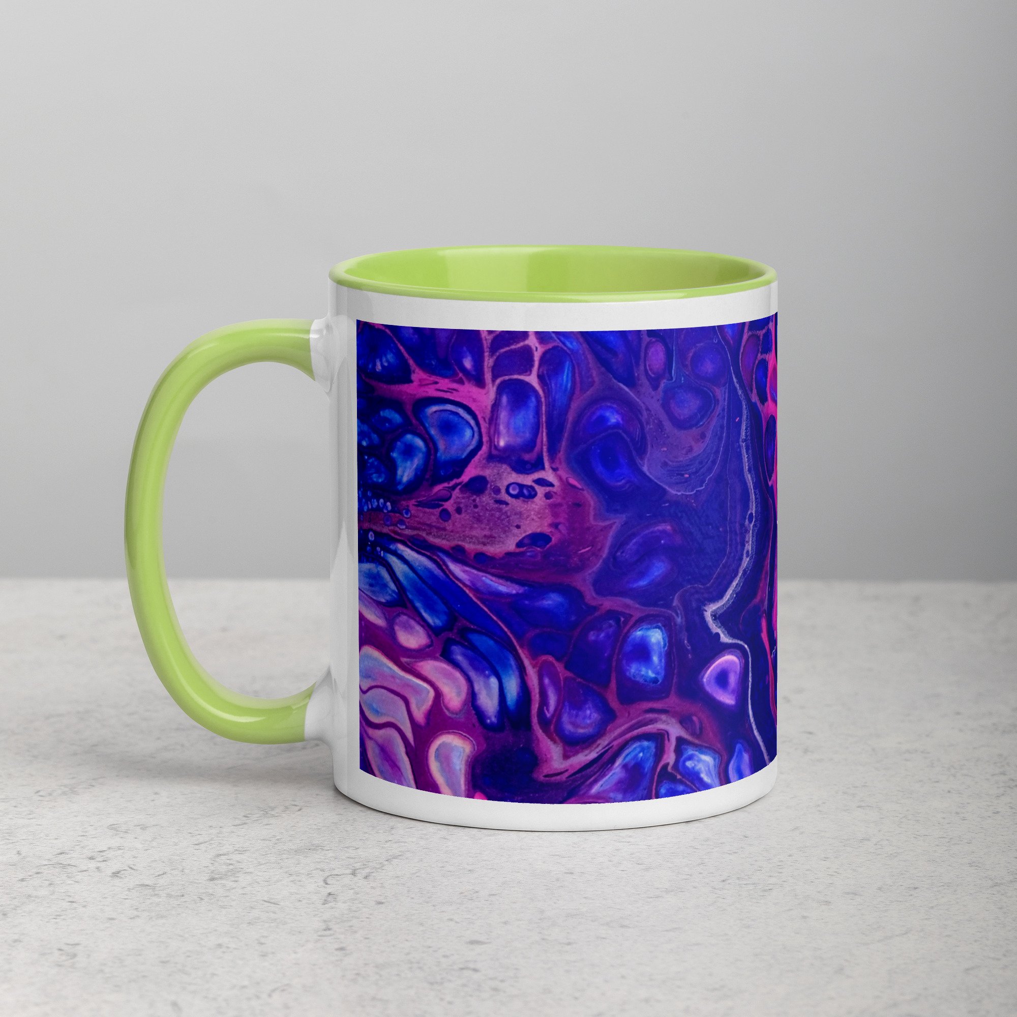 Ceramic Mug with Green Handle – 'In the Garden No. 6' Artwork – 2 Sizes - Liminal Layers