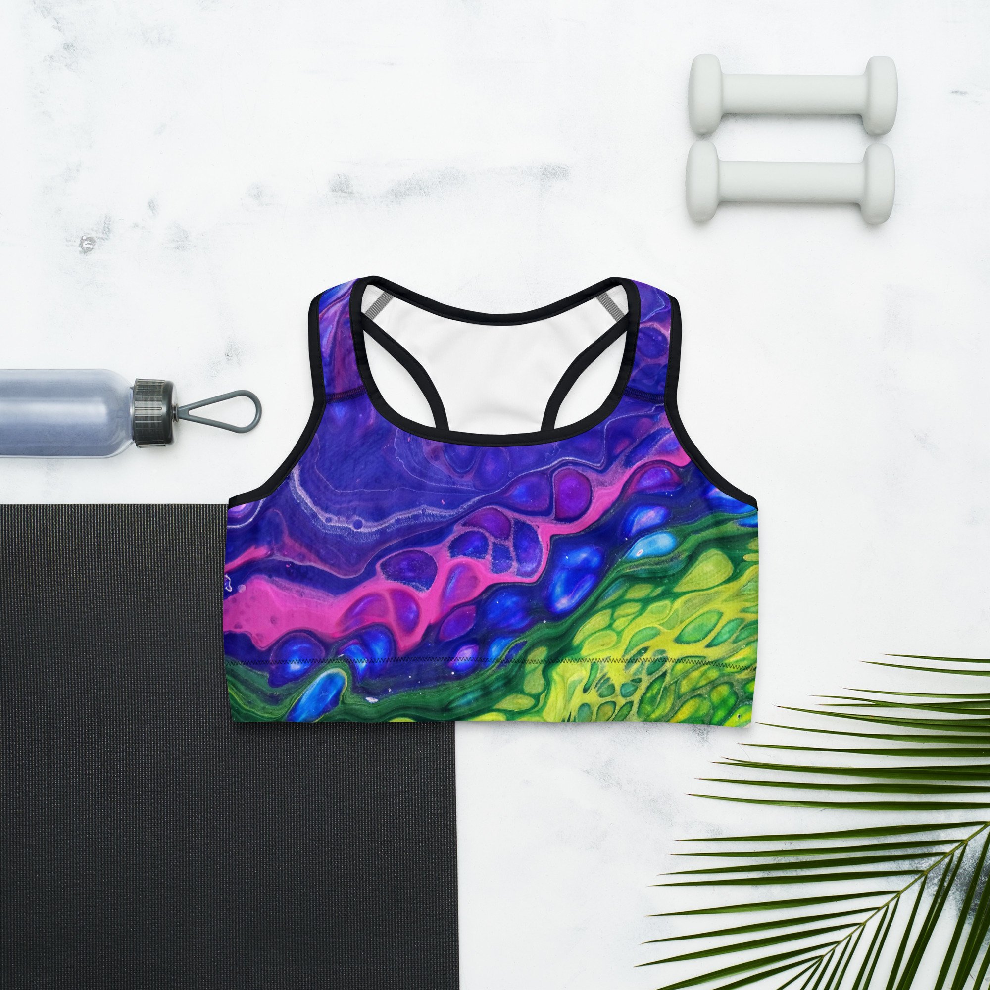 Women's Sports Bra - In the Garden, No. 6 - White or Black Piping - Liminal Layers