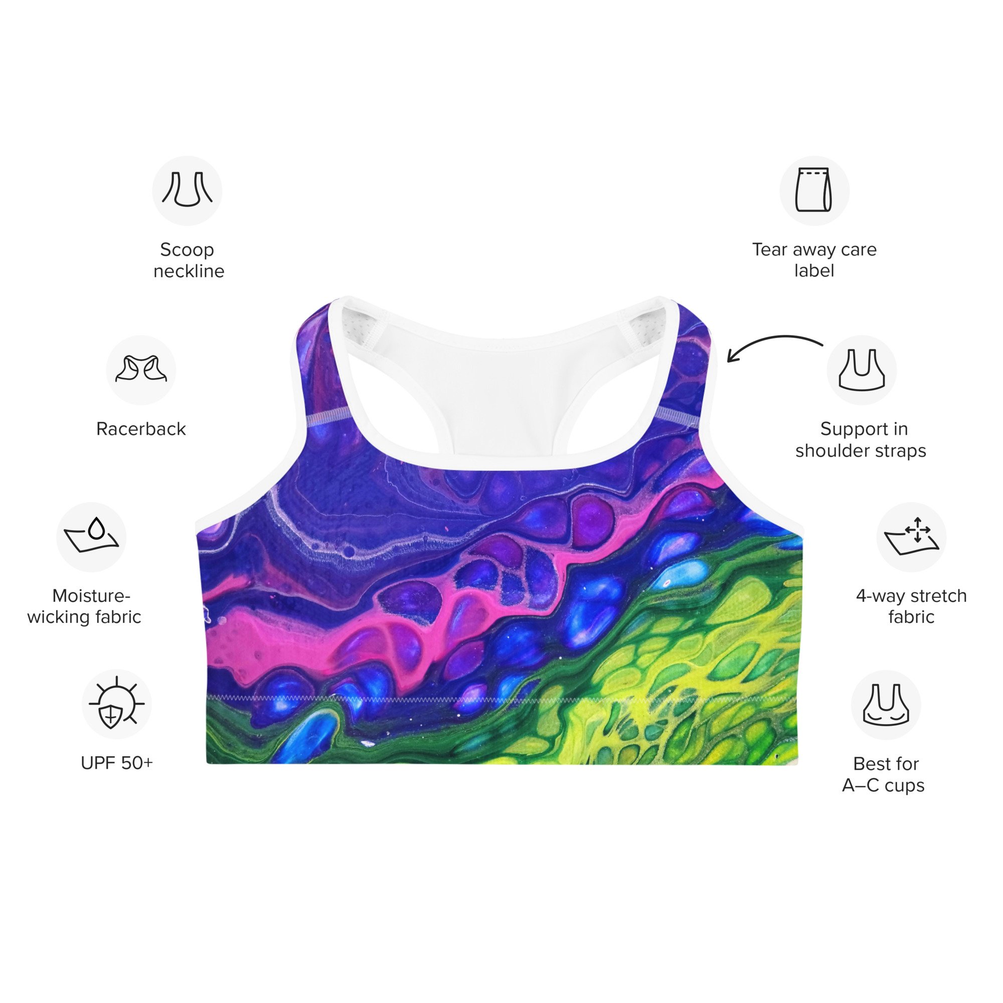 Women's Sports Bra - In the Garden, No. 6 - White or Black Piping - Liminal Layers
