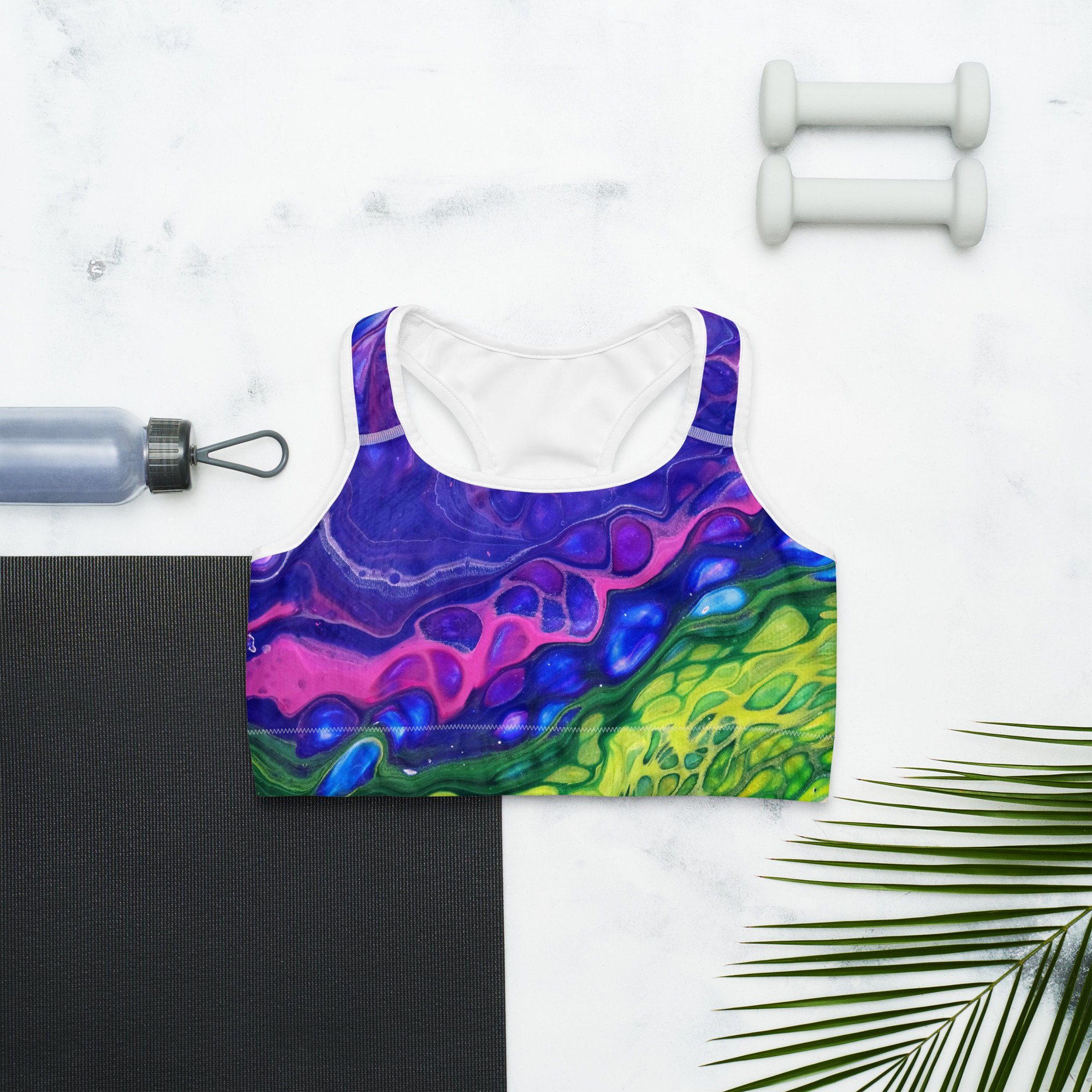 Women's Sports Bra - In the Garden, No. 6 - White or Black Piping - Liminal Layers