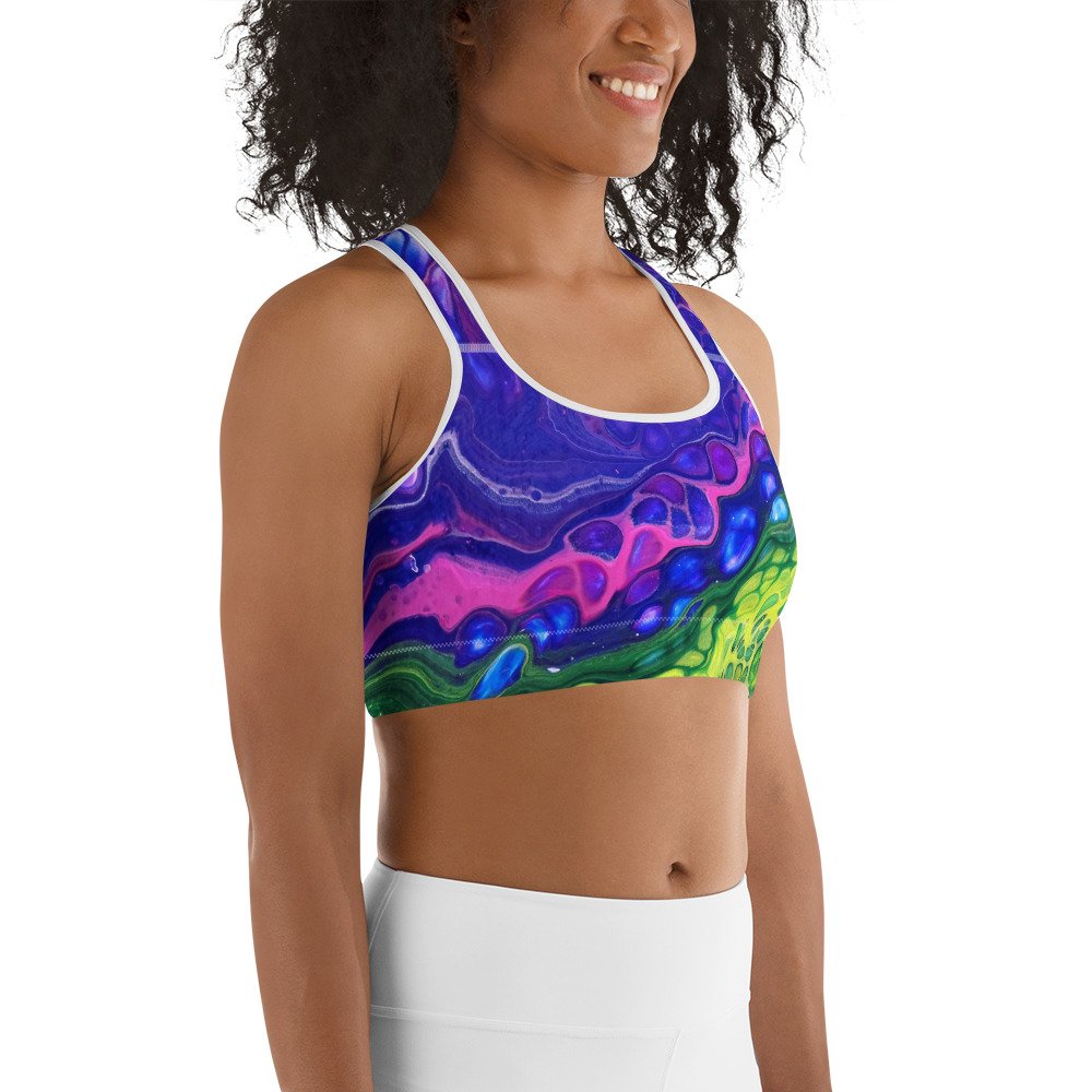 Women's Sports Bra - In the Garden, No. 6 - White or Black Piping - Liminal Layers