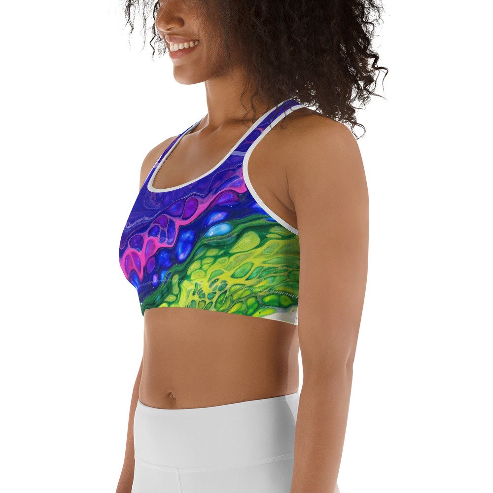 Women's Sports Bra - In the Garden, No. 6 - White or Black Piping - Liminal Layers