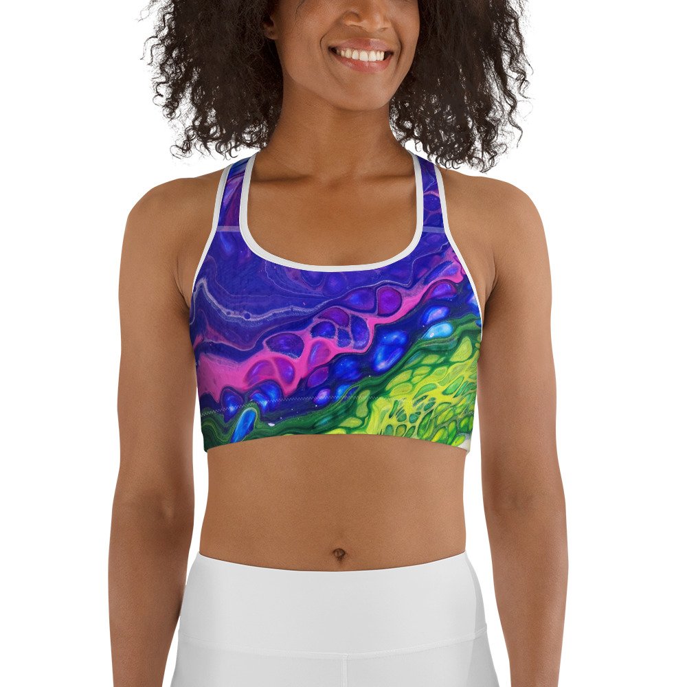 Women's Sports Bra - In the Garden, No. 6 - White or Black Piping - Liminal Layers