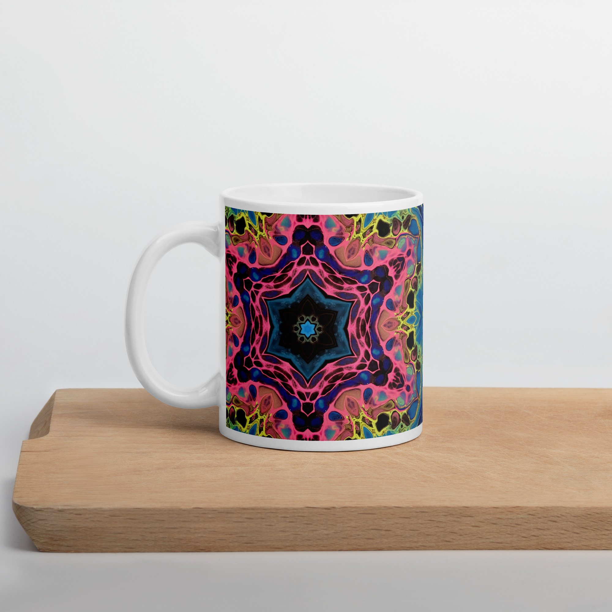 White Glossy Mug - Vivid Synapses: Mandala - 3 Sizes - Liminal Layers