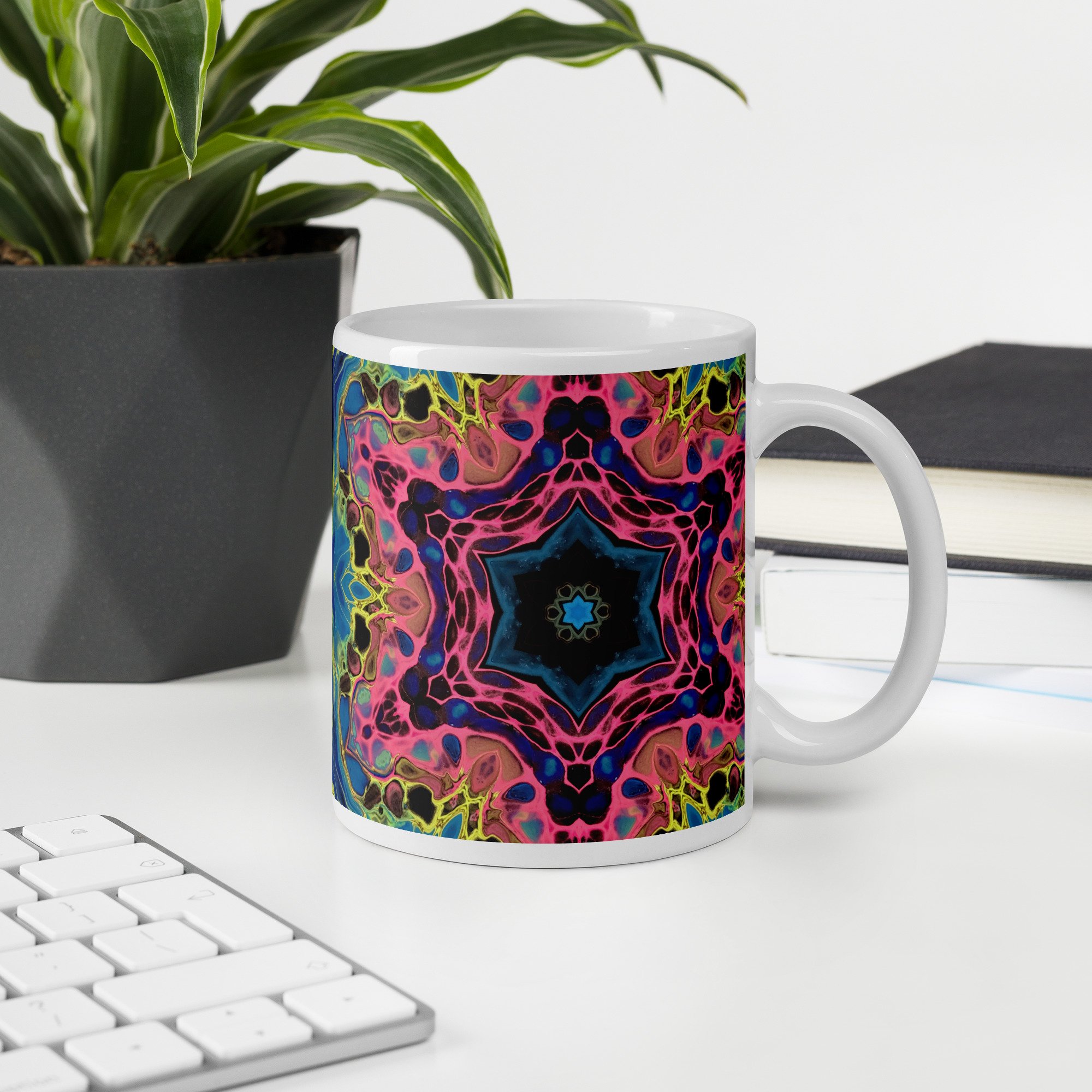 White Glossy Mug - Vivid Synapses: Mandala - 3 Sizes - Liminal Layers
