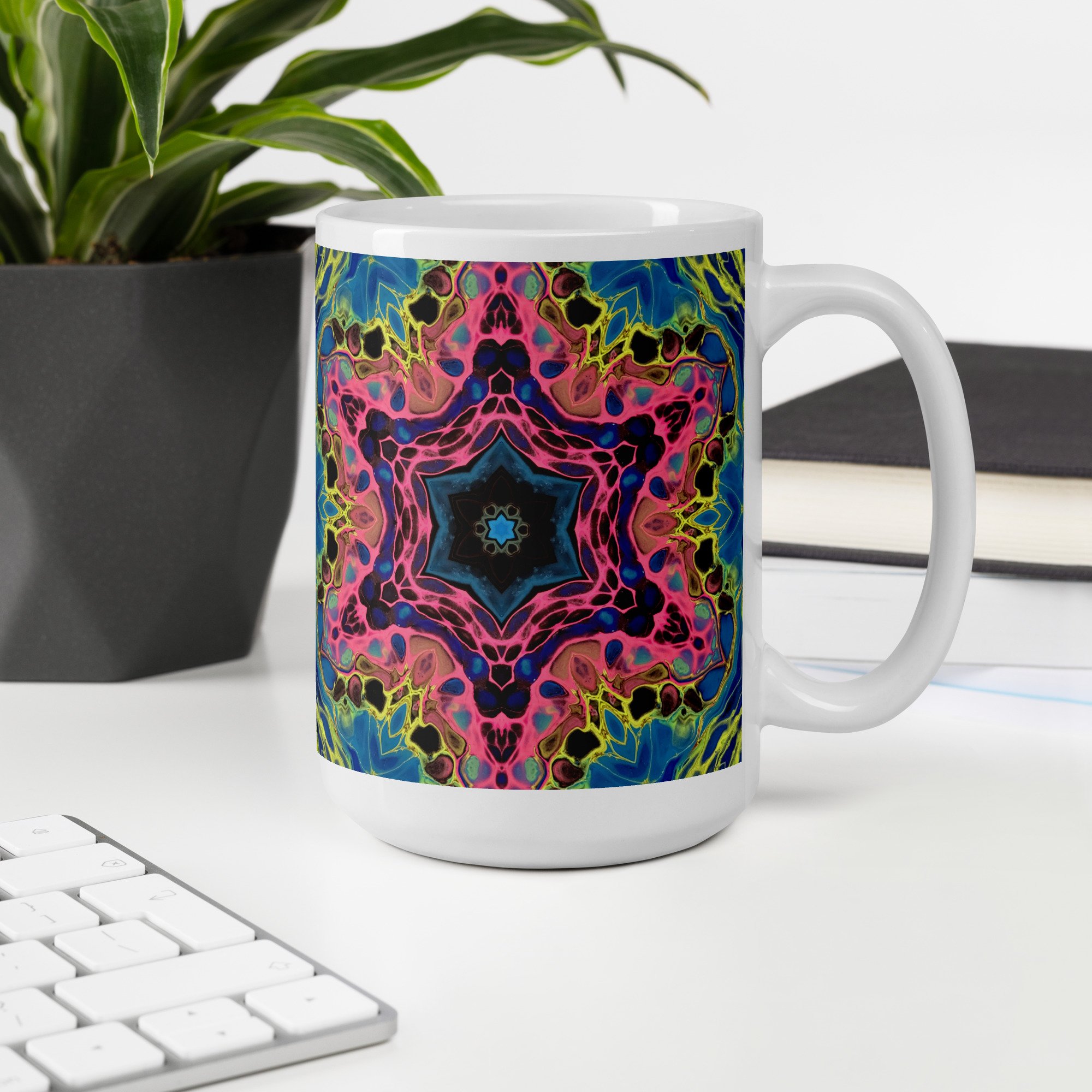 White Glossy Mug - Vivid Synapses: Mandala - 3 Sizes - Liminal Layers