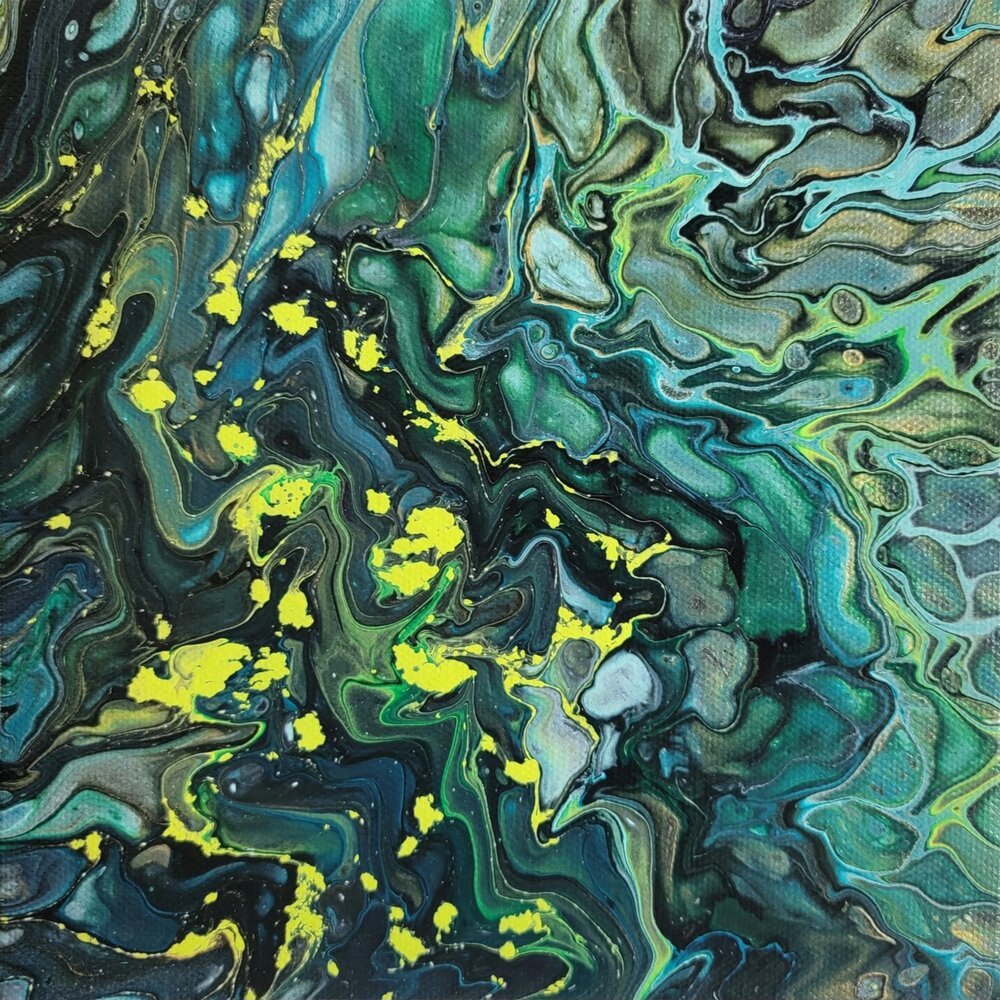Pair of Green Paintings (Diptych) - "Snake & Shadow" - 8x8 inch each - Original Abstract Paintings on Canvas - Liminal Layers